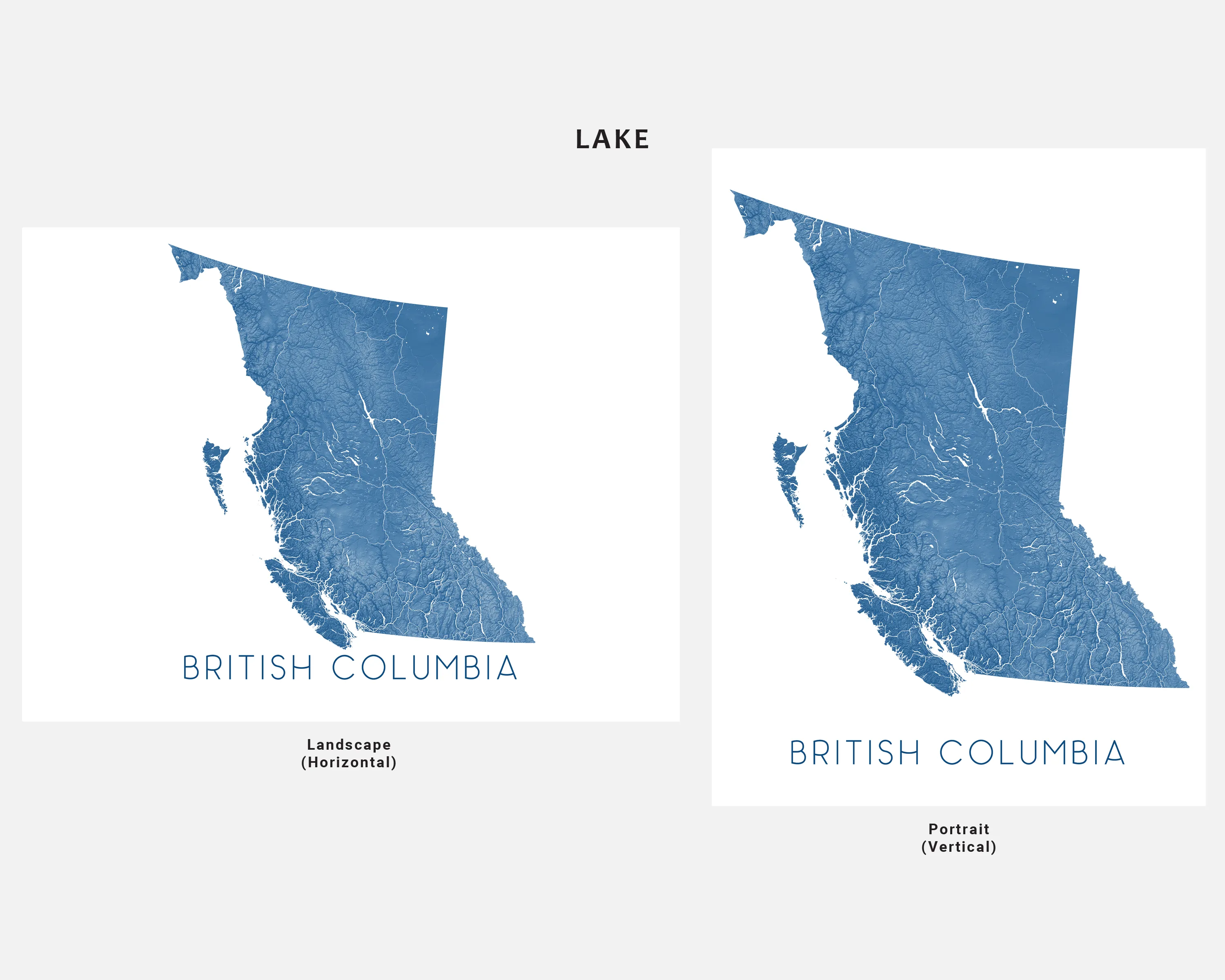 British Columbia Map Wall Art Print Poster - Topographic BC Canana Road Maps, Vancouver Victoria