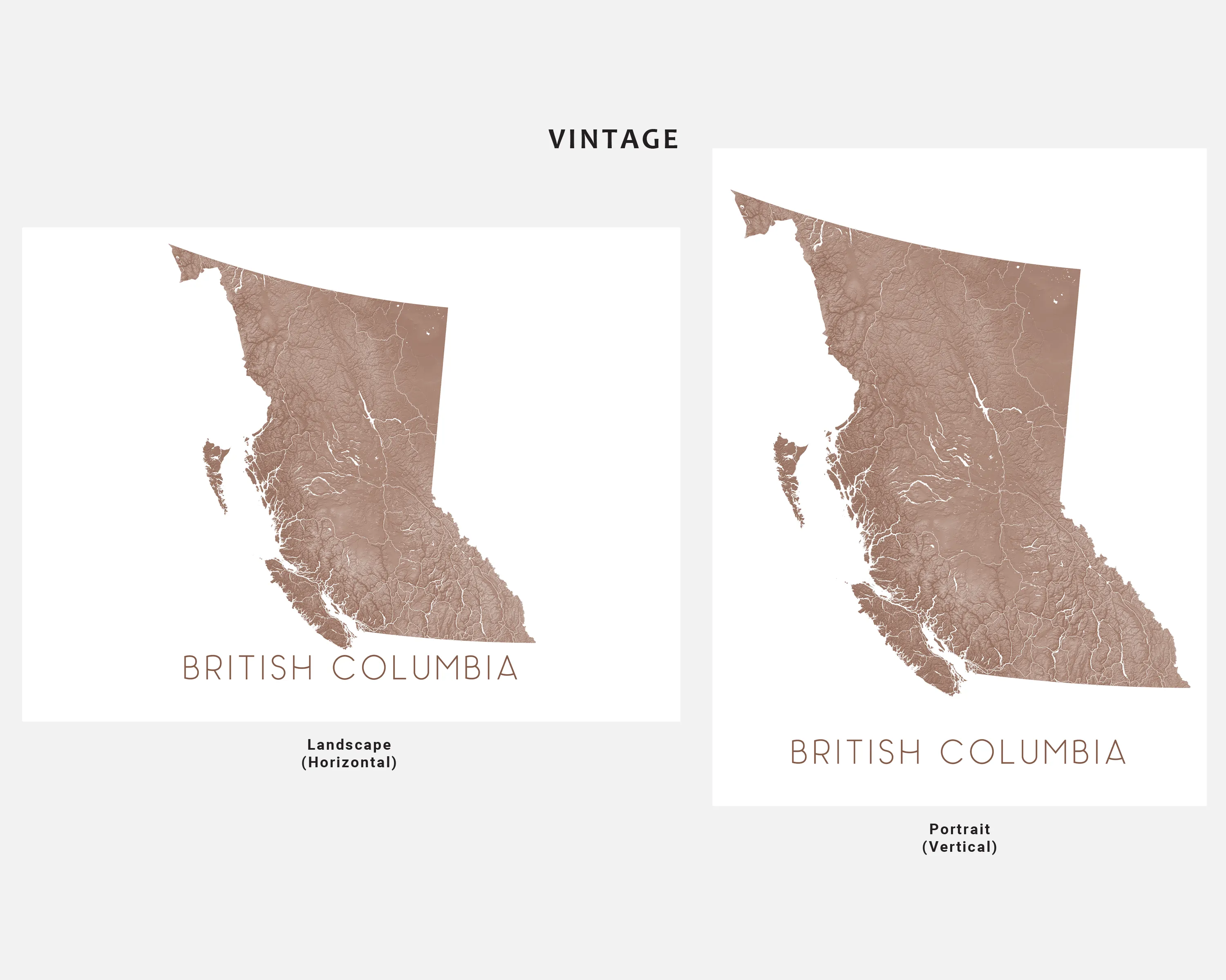 British Columbia Map Wall Art Print Poster - Topographic BC Canana Road Maps, Vancouver Victoria