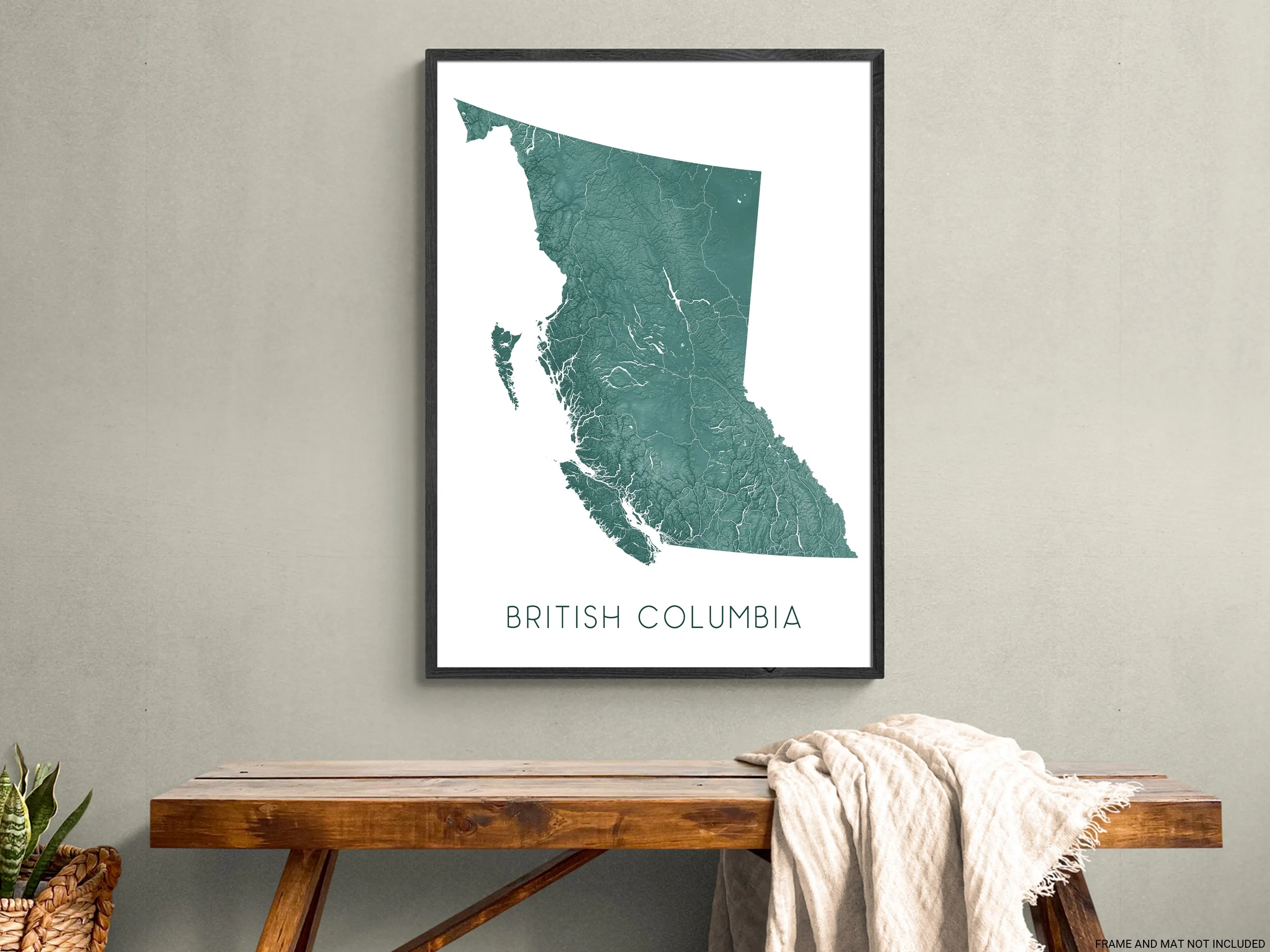 British Columbia Map Wall Art Print Poster - Topographic BC Canana Road Maps, Vancouver Victoria