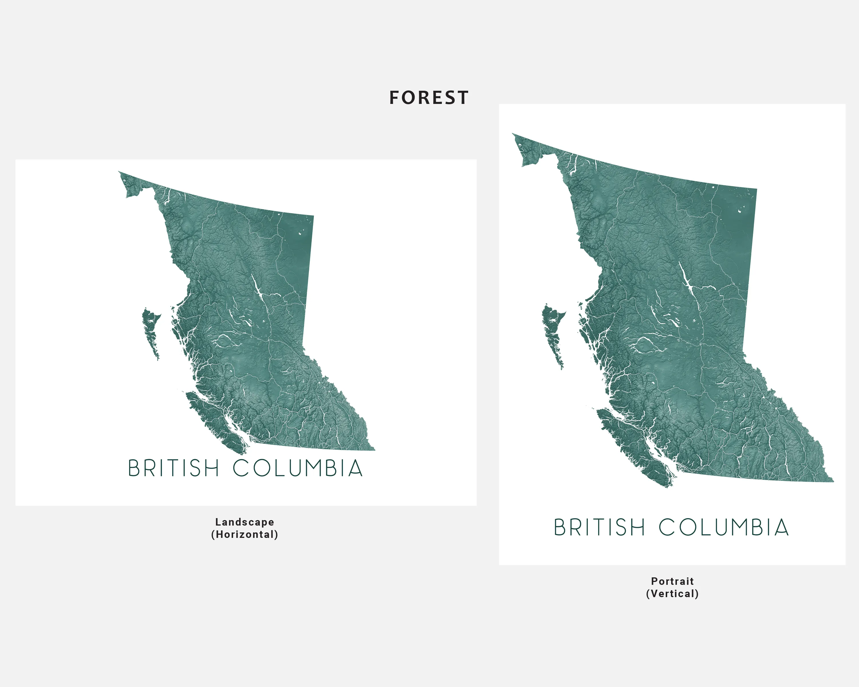 British Columbia Map Wall Art Print Poster - Topographic BC Canana Road Maps, Vancouver Victoria