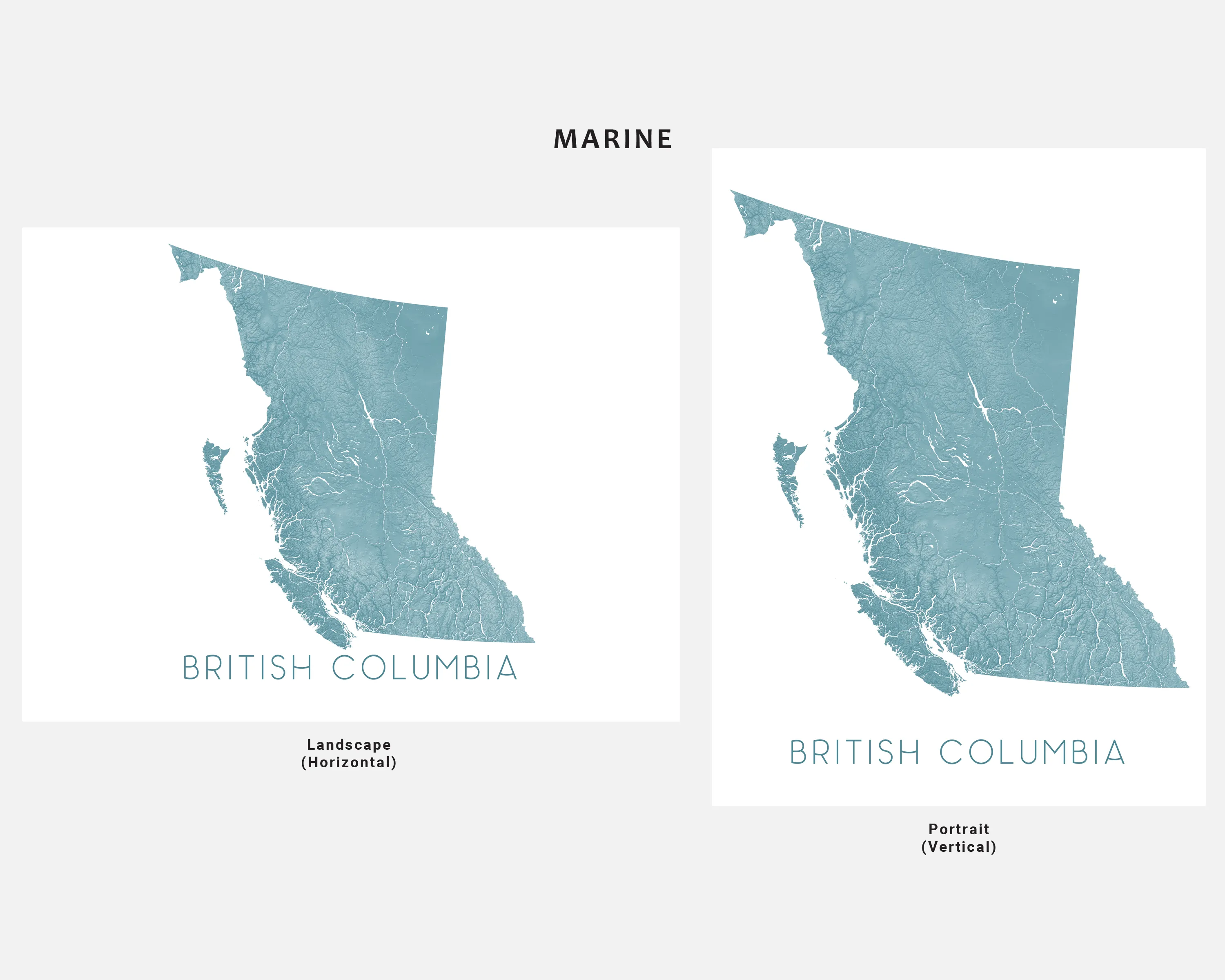 British Columbia Map Wall Art Print Poster - Topographic BC Canana Road Maps, Vancouver Victoria