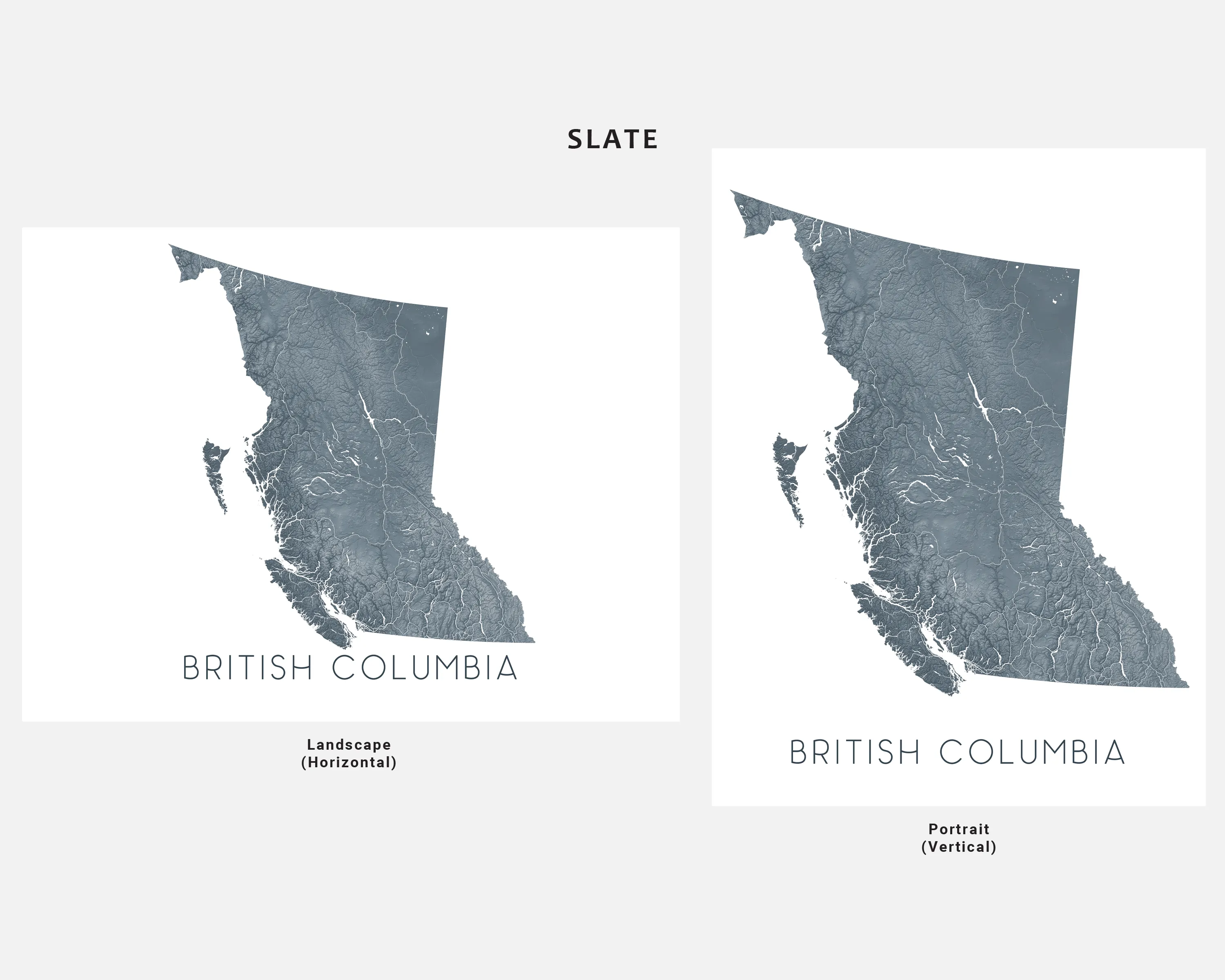 British Columbia Map Wall Art Print Poster - Topographic BC Canana Road Maps, Vancouver Victoria