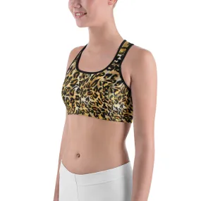 Brown Leopard Sports Bra, Animal Print Women's Fitness Best Yoga Bra-Made in USA/EU