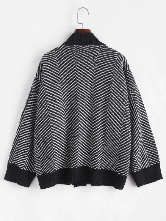 Button Up Stripes Oversized Cardigan for Women