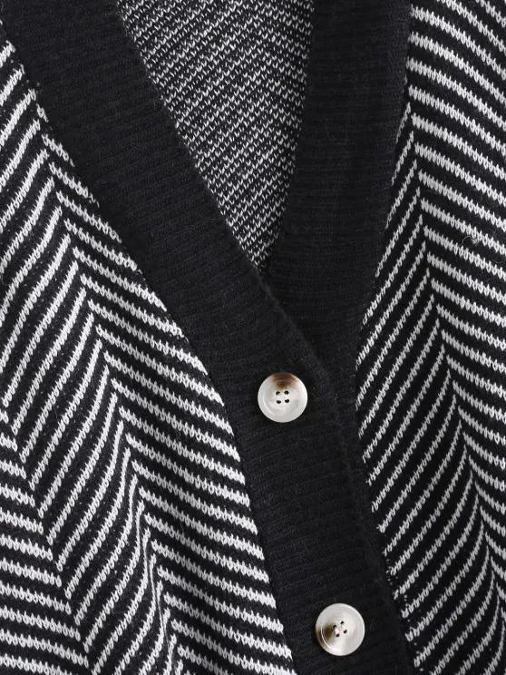 Button Up Stripes Oversized Cardigan for Women