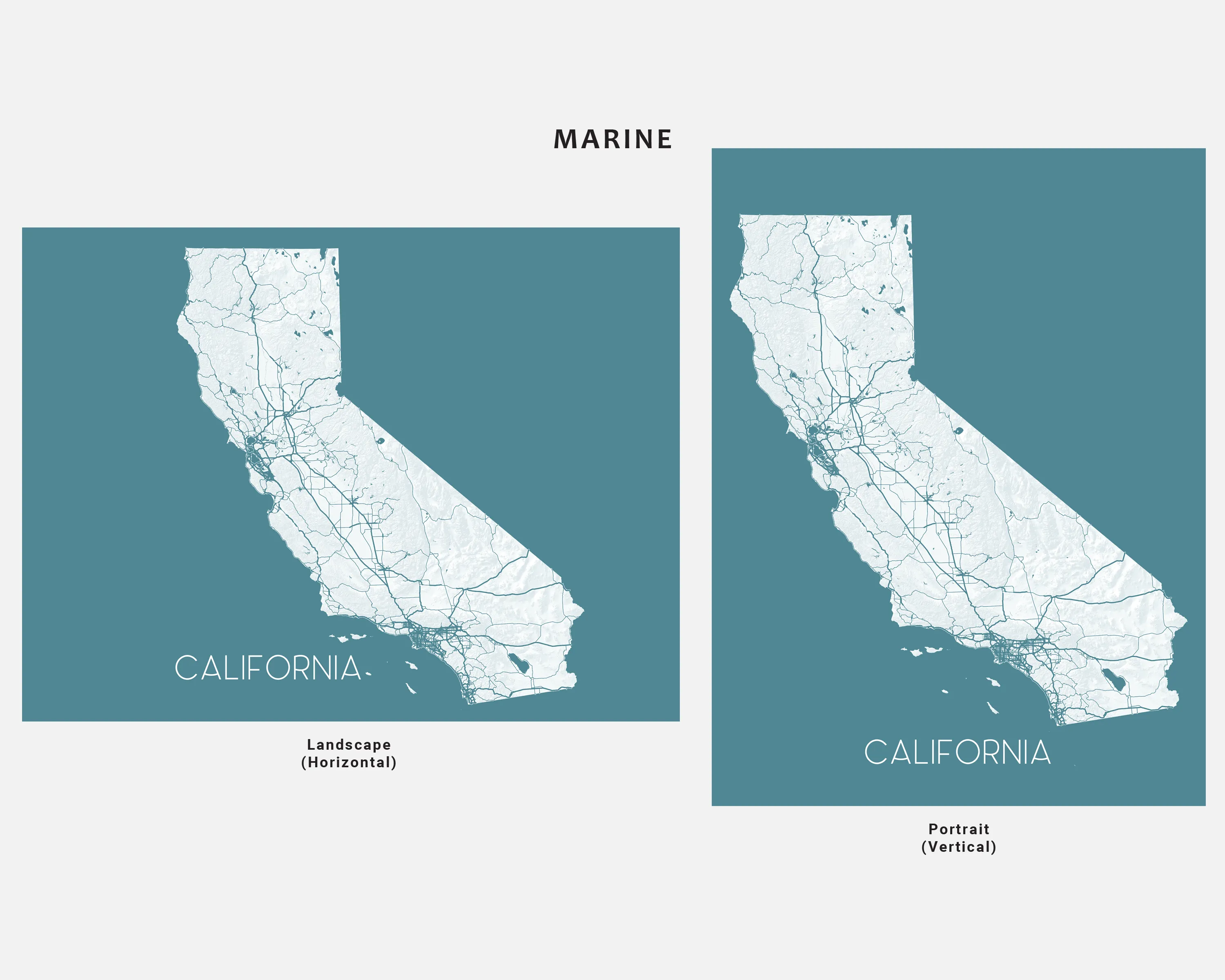 California Map Art Print, CA State Wall Poster with Roads, Colorful Background