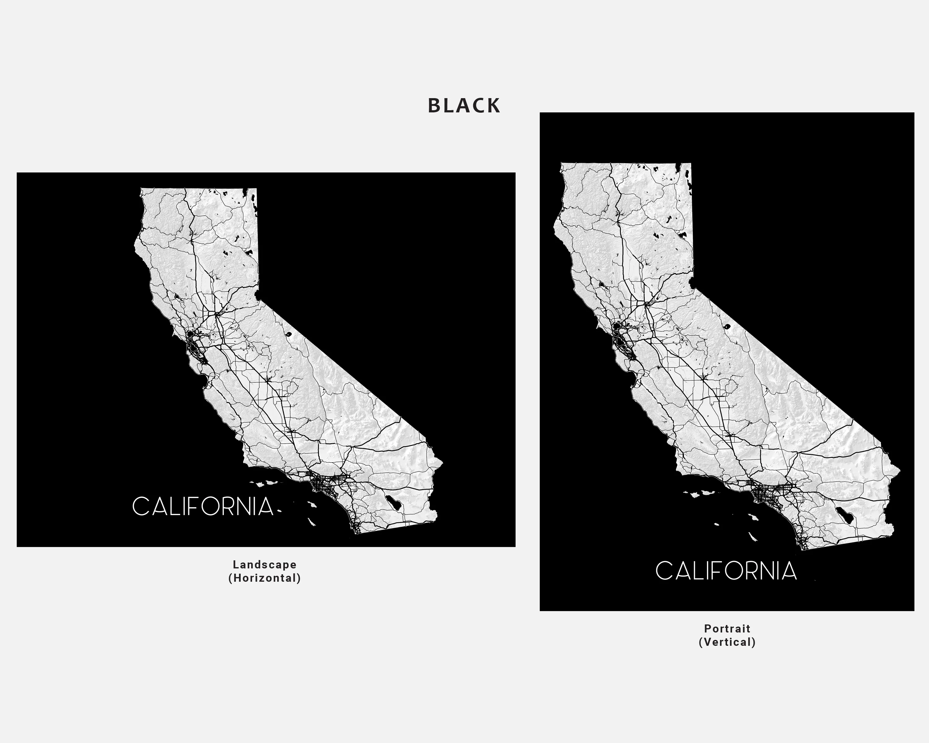 California Map Art Print, CA State Wall Poster with Roads, Colorful Background