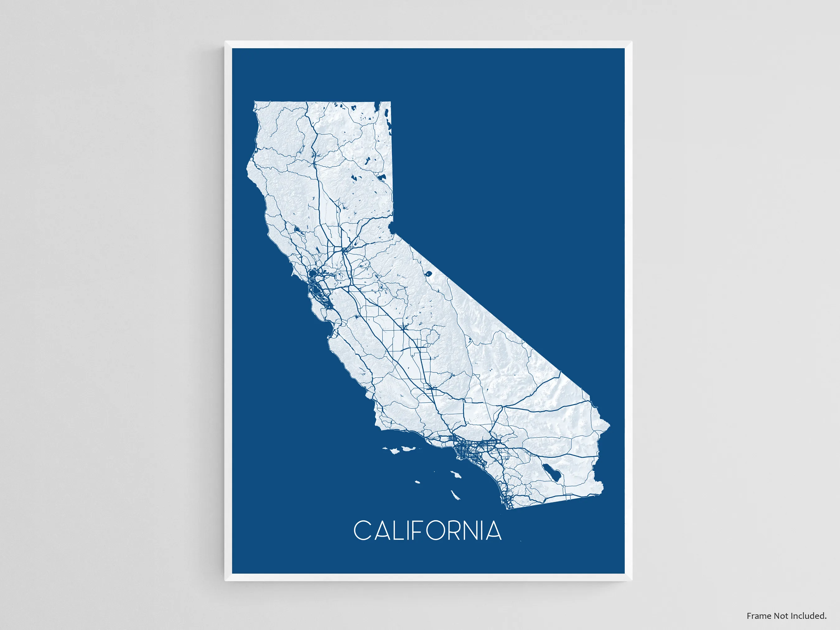 California Map Art Print, CA State Wall Poster with Roads, Colorful Background