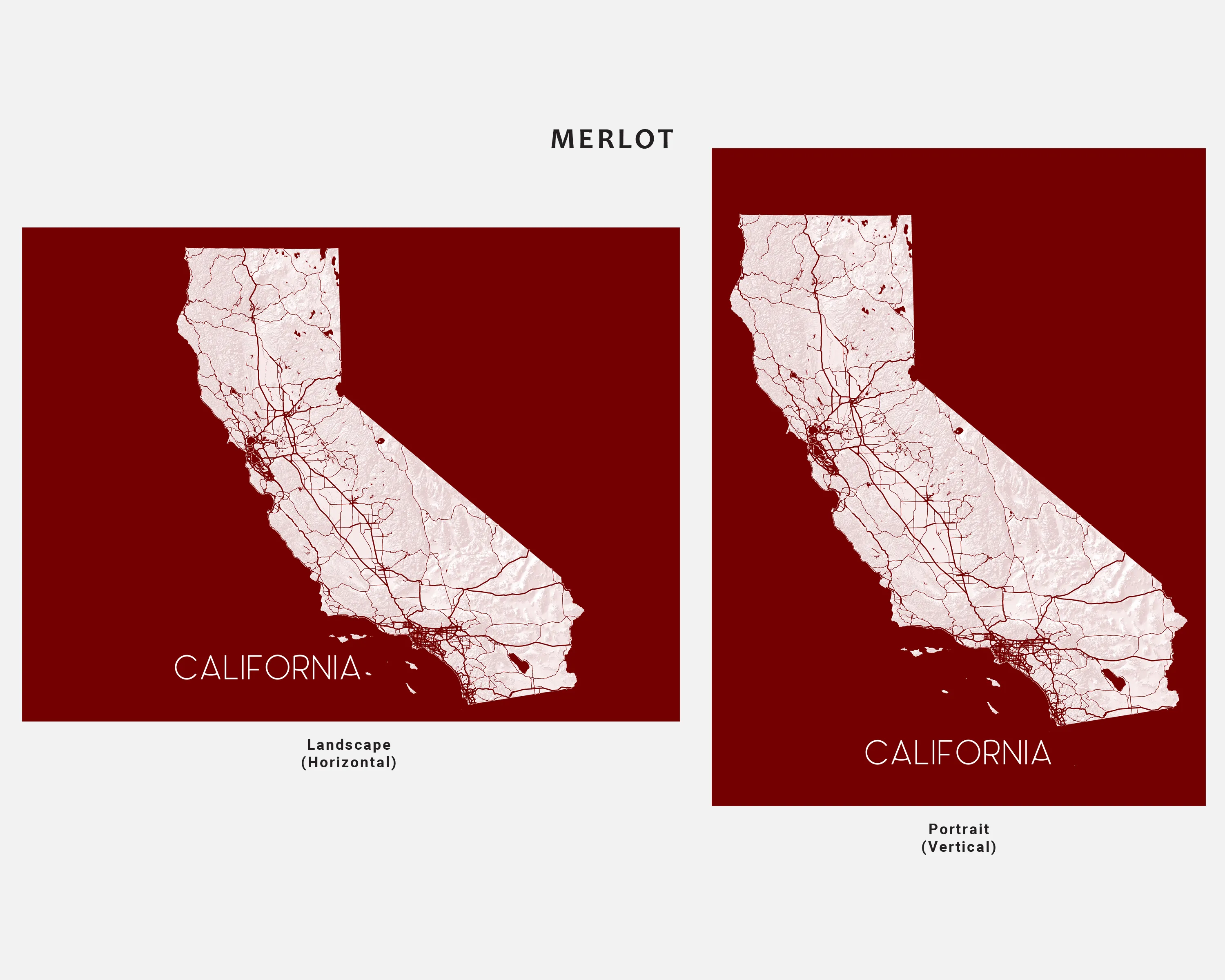 California Map Art Print, CA State Wall Poster with Roads, Colorful Background