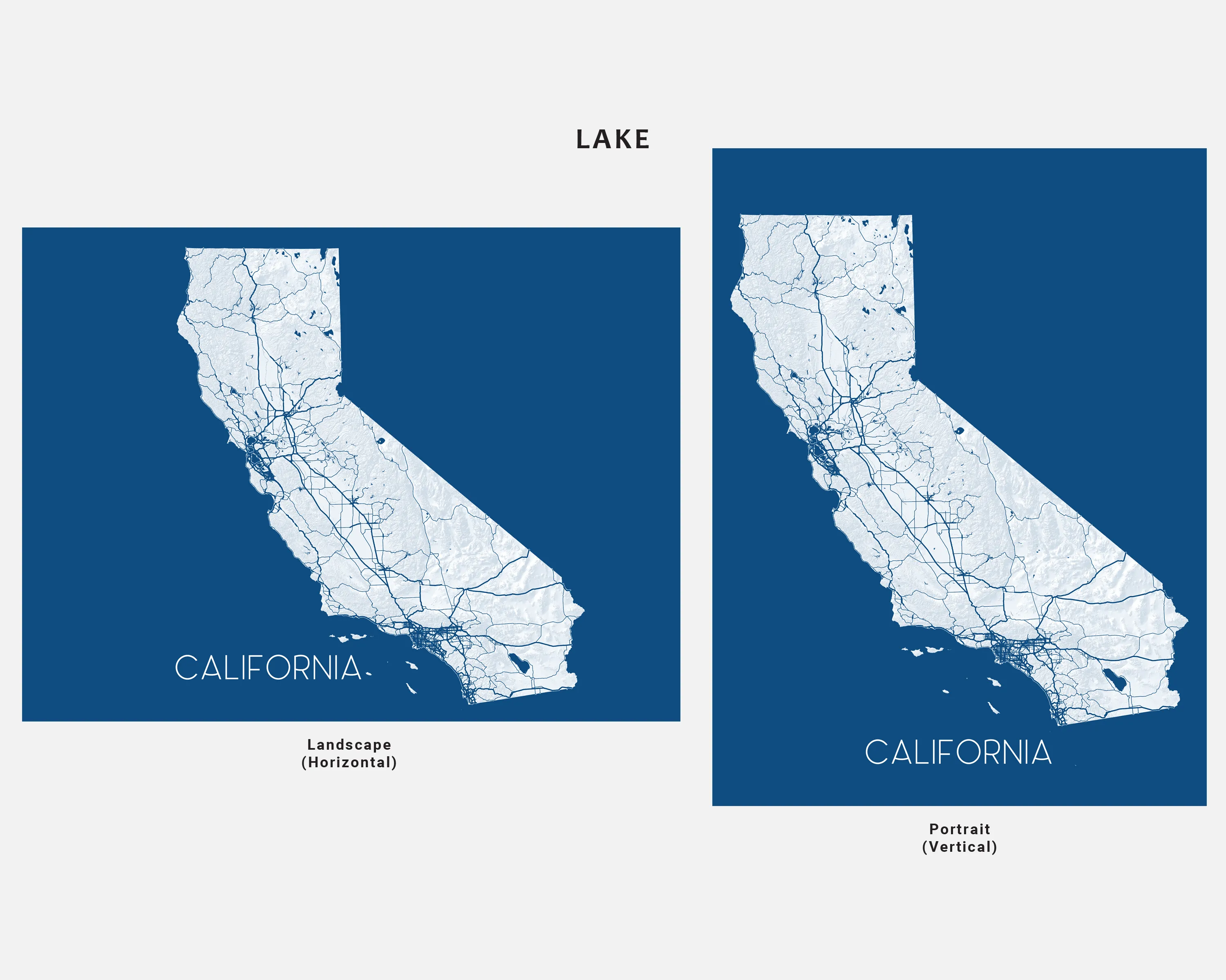 California Map Art Print, CA State Wall Poster with Roads, Colorful Background
