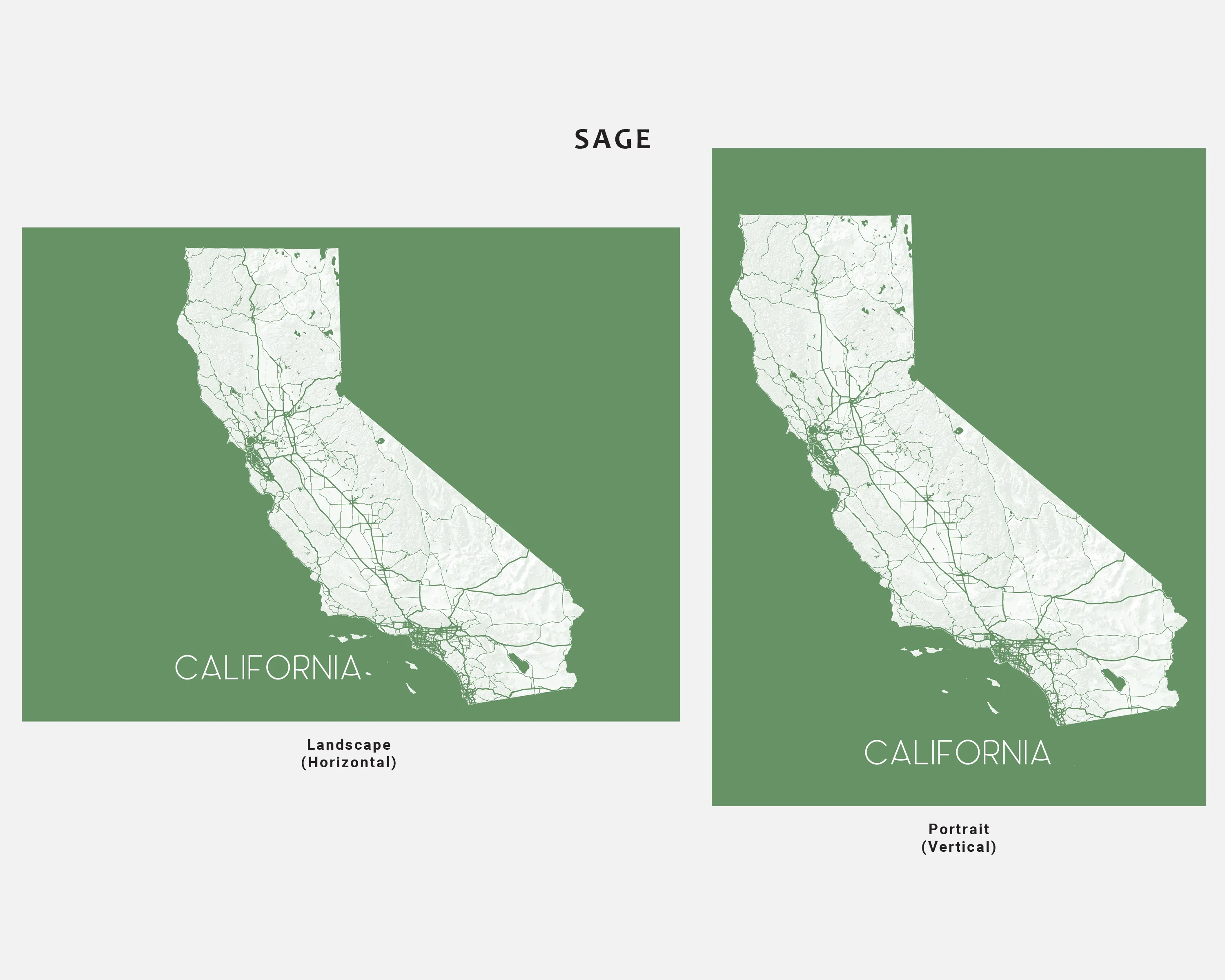 California Map Art Print, CA State Wall Poster with Roads, Colorful Background