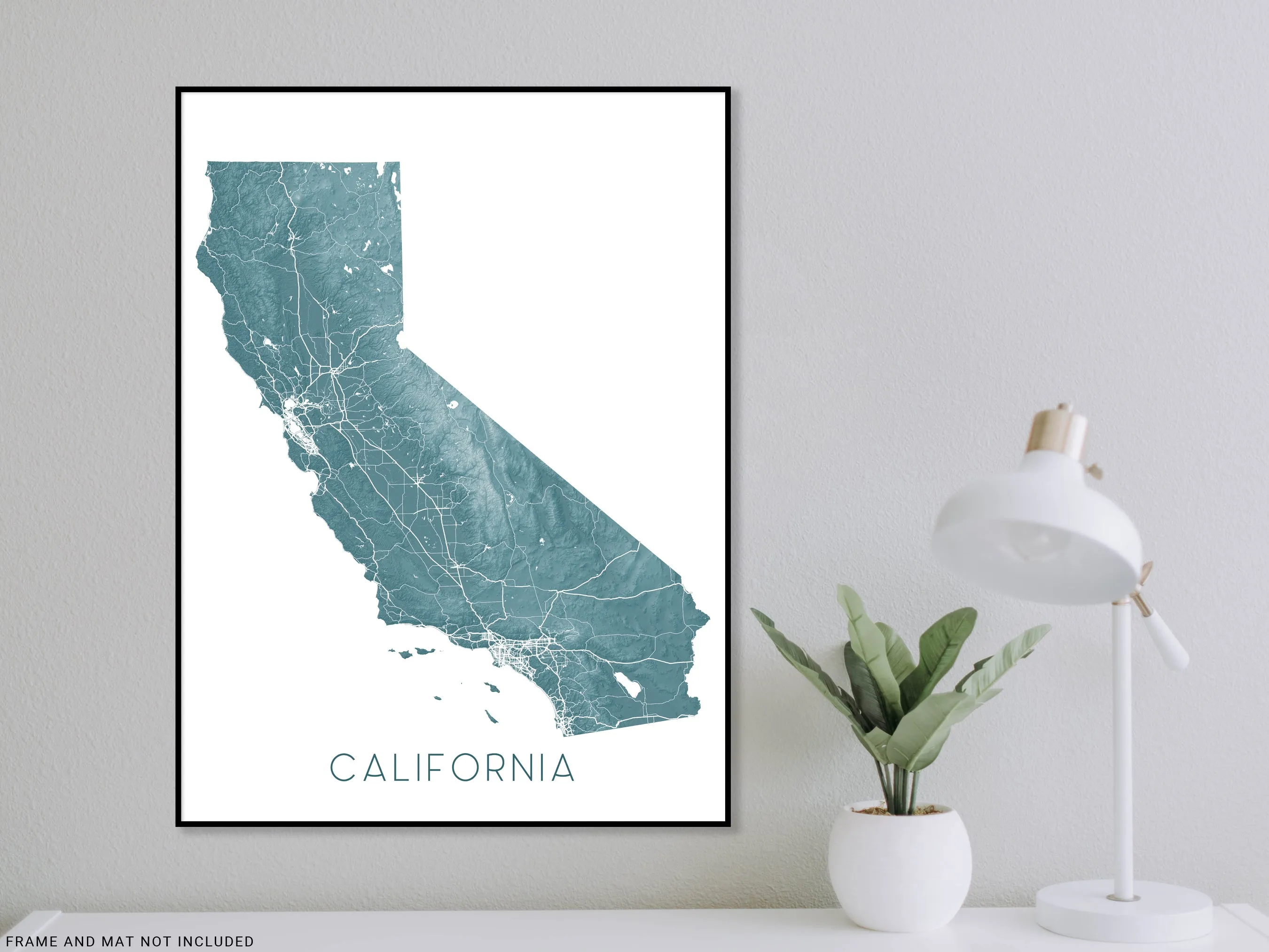 California State Wall Art Map Print Poster - Topographic Map of CA Road Maps, Los Angeles San Francisco Diego