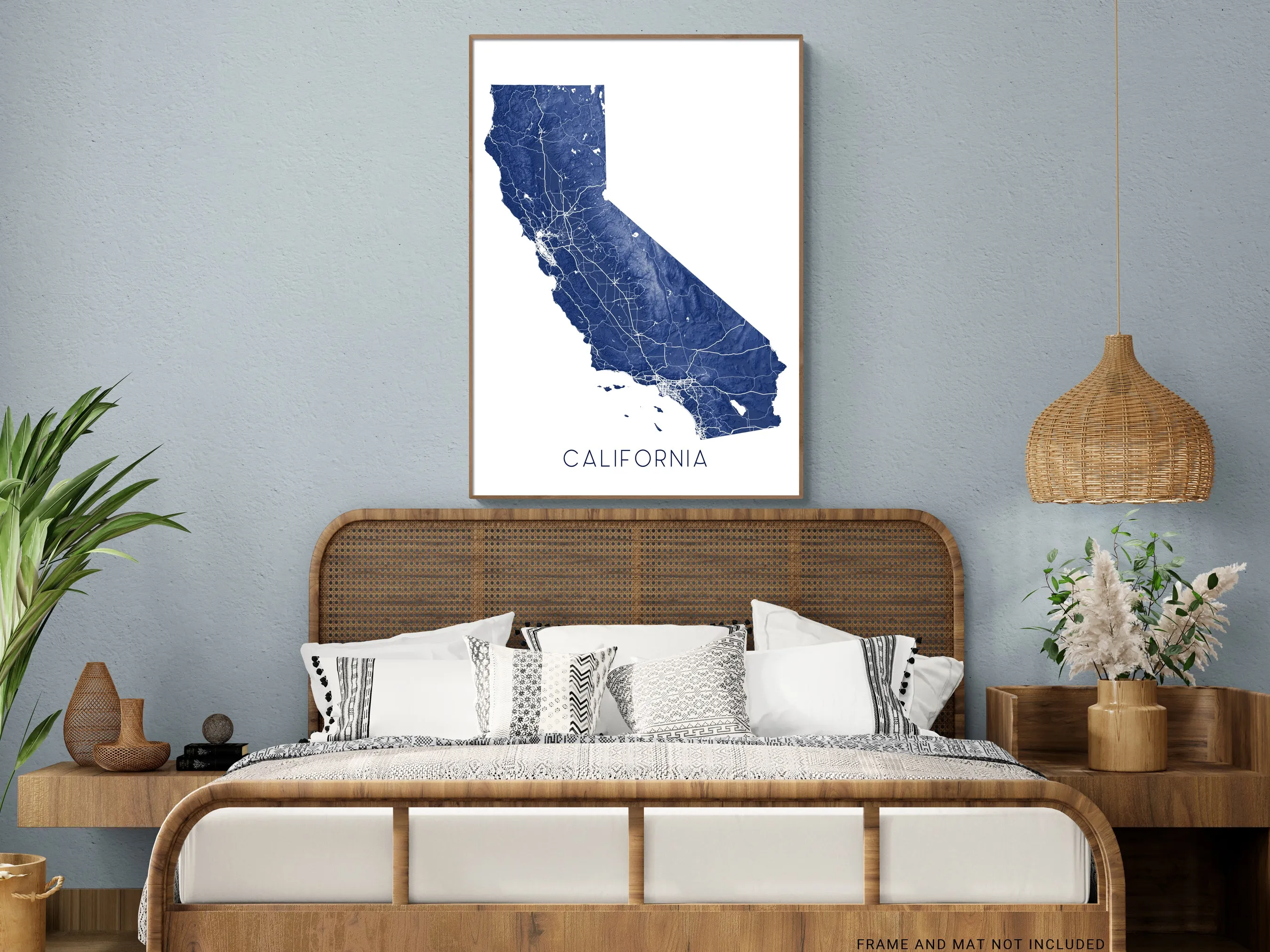 California State Wall Art Map Print Poster - Topographic Map of CA Road Maps, Los Angeles San Francisco Diego