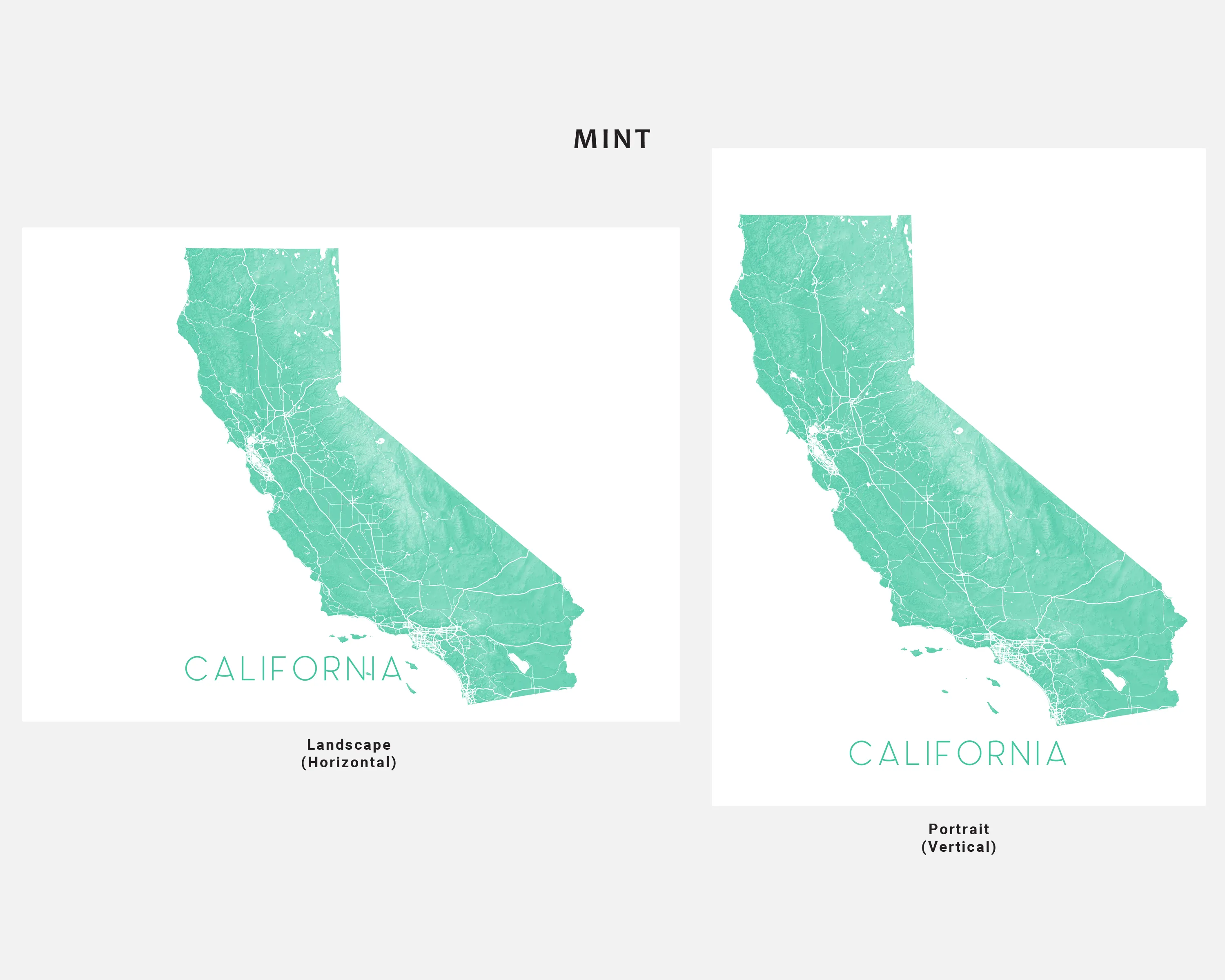 California State Wall Art Map Print Poster - Topographic Map of CA Road Maps, Los Angeles San Francisco Diego