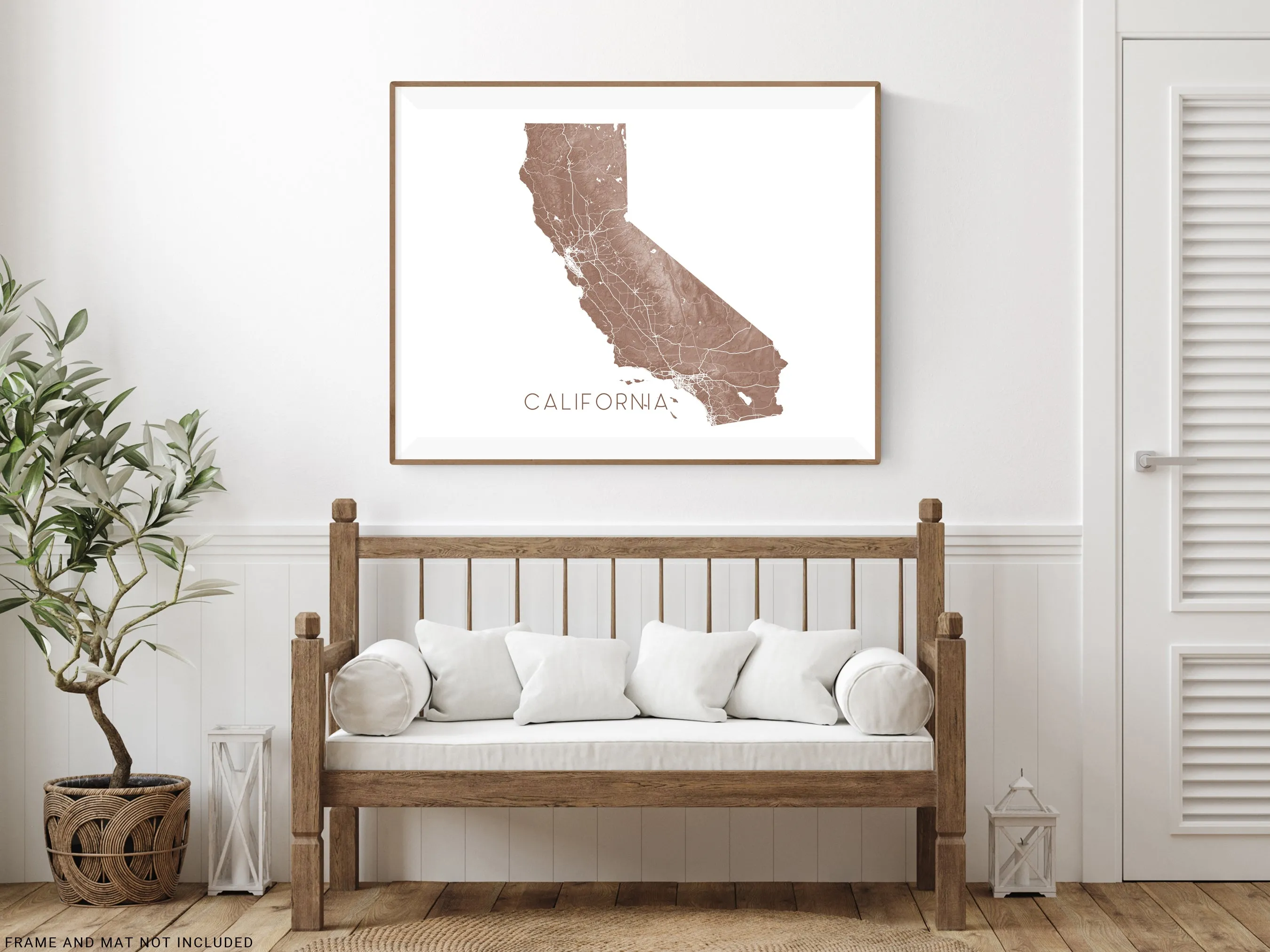 California State Wall Art Map Print Poster - Topographic Map of CA Road Maps, Los Angeles San Francisco Diego