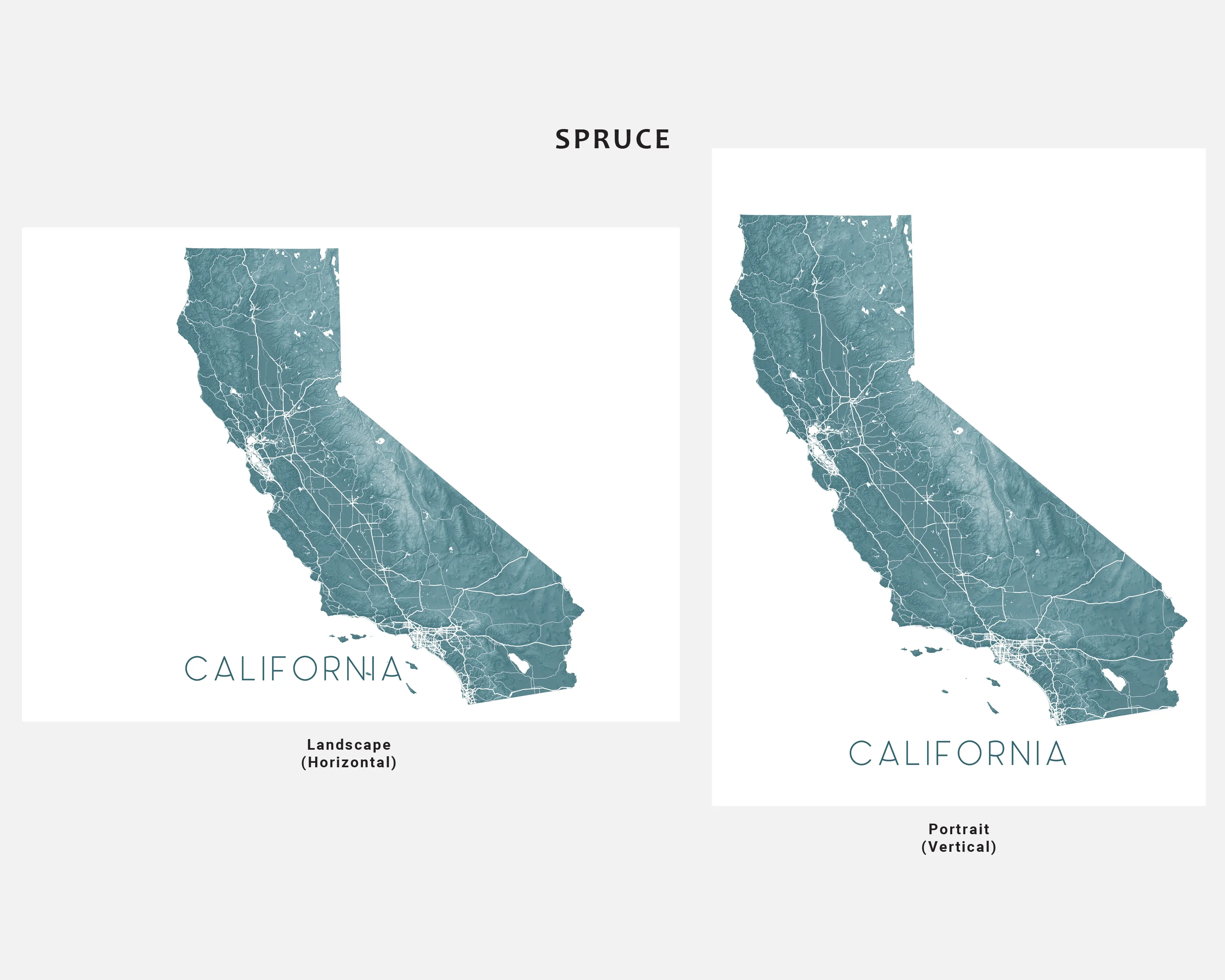 California State Wall Art Map Print Poster - Topographic Map of CA Road Maps, Los Angeles San Francisco Diego