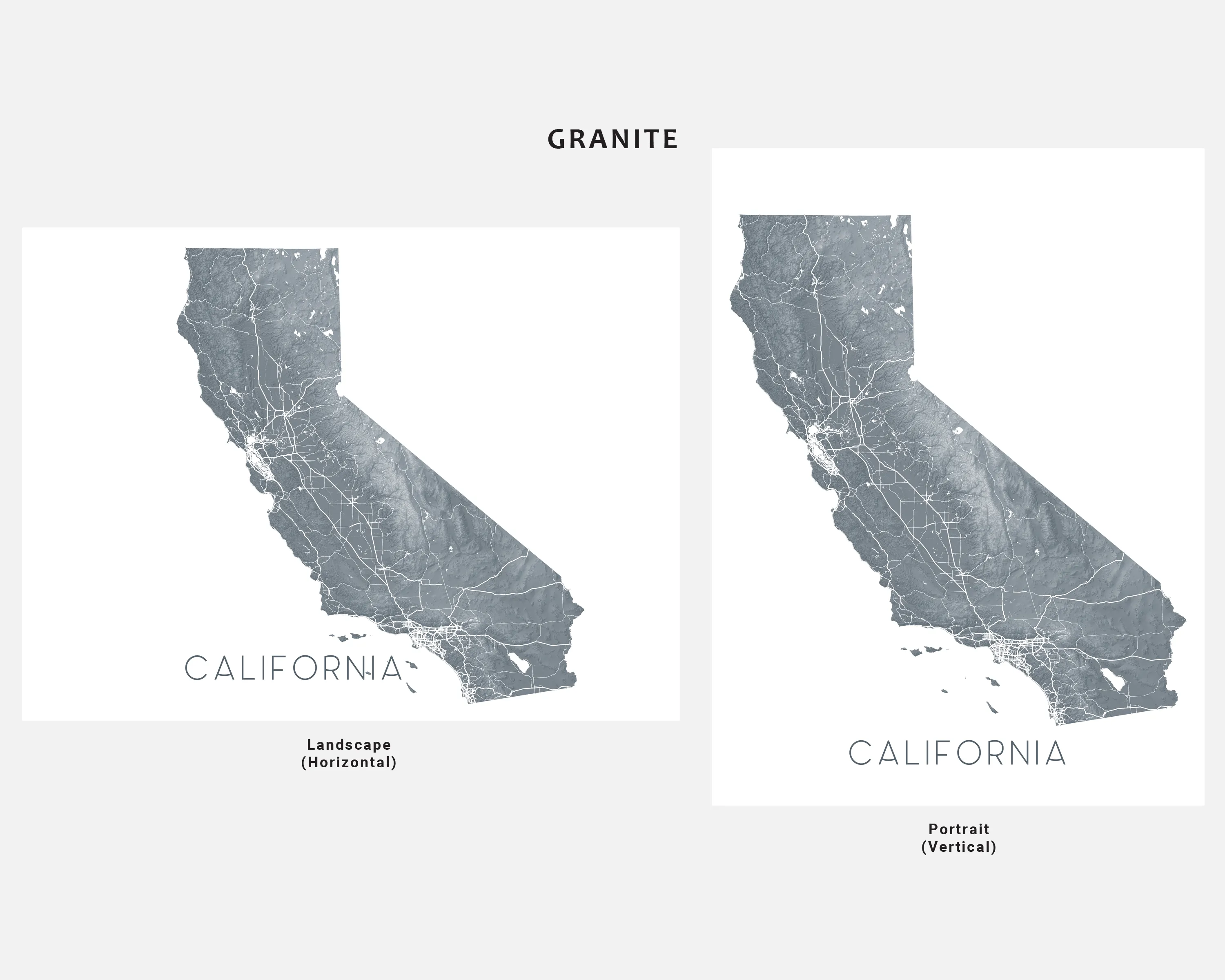California State Wall Art Map Print Poster - Topographic Map of CA Road Maps, Los Angeles San Francisco Diego
