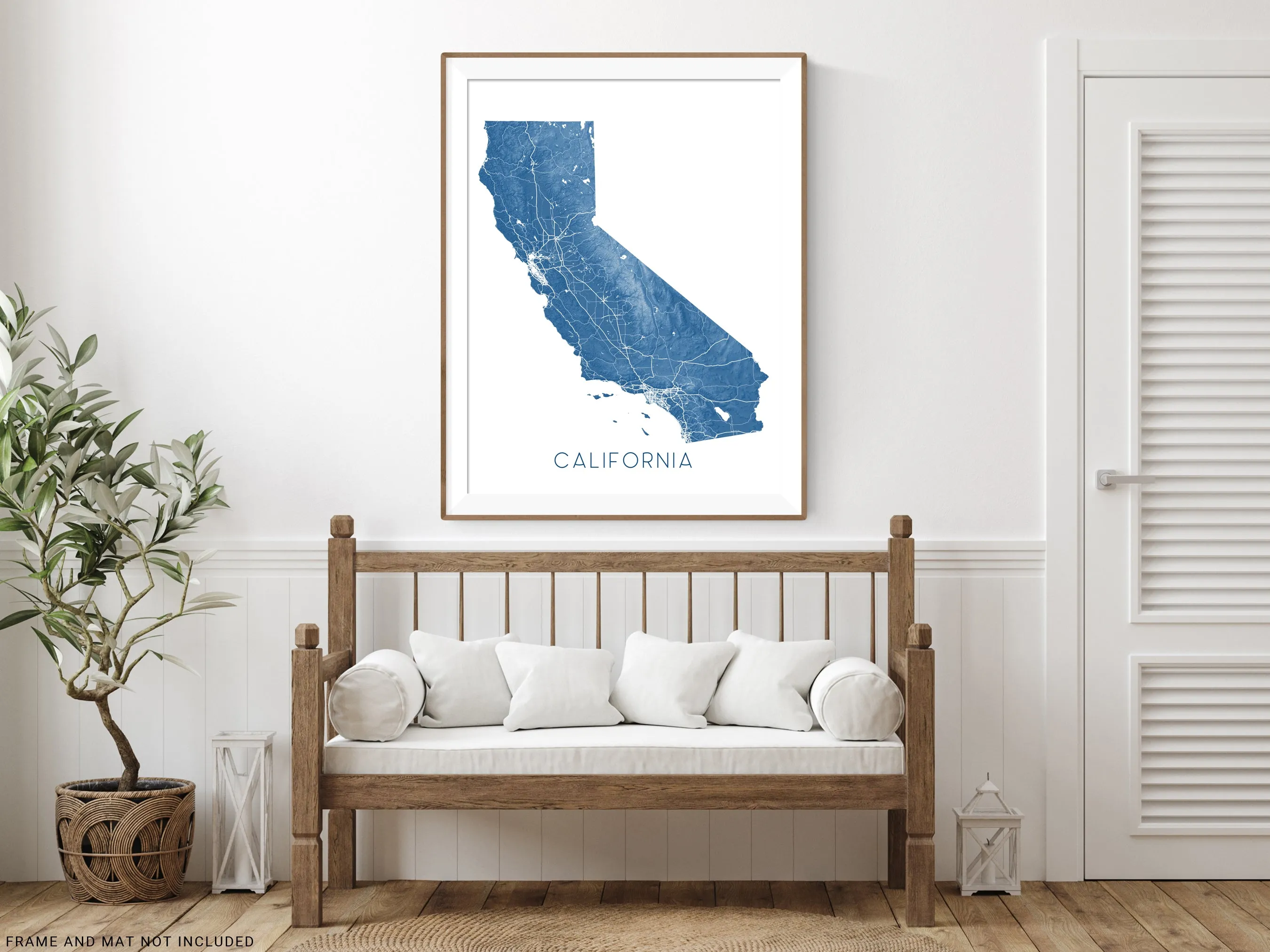 California State Wall Art Map Print Poster - Topographic Map of CA Road Maps, Los Angeles San Francisco Diego