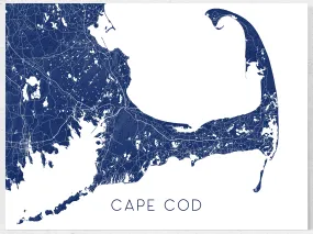 Cape Cod Map Wall Art Print Poster, Massachusetts Decor Road Maps, Provincetown New England