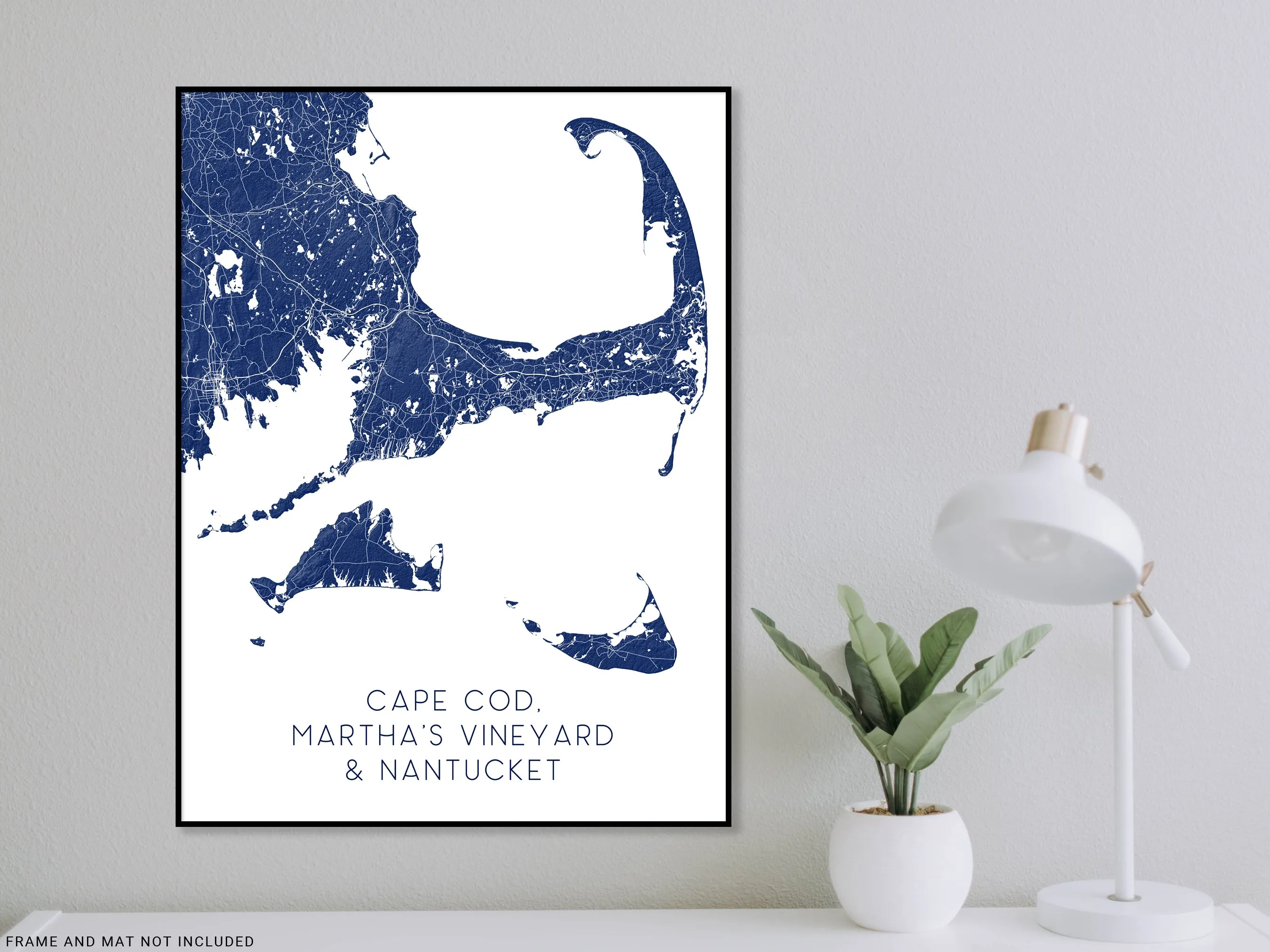 Cape Cod, Nantucket and Marthas Vineyard Island Map Print Poster, Massachusetts Islands Street Road Maps