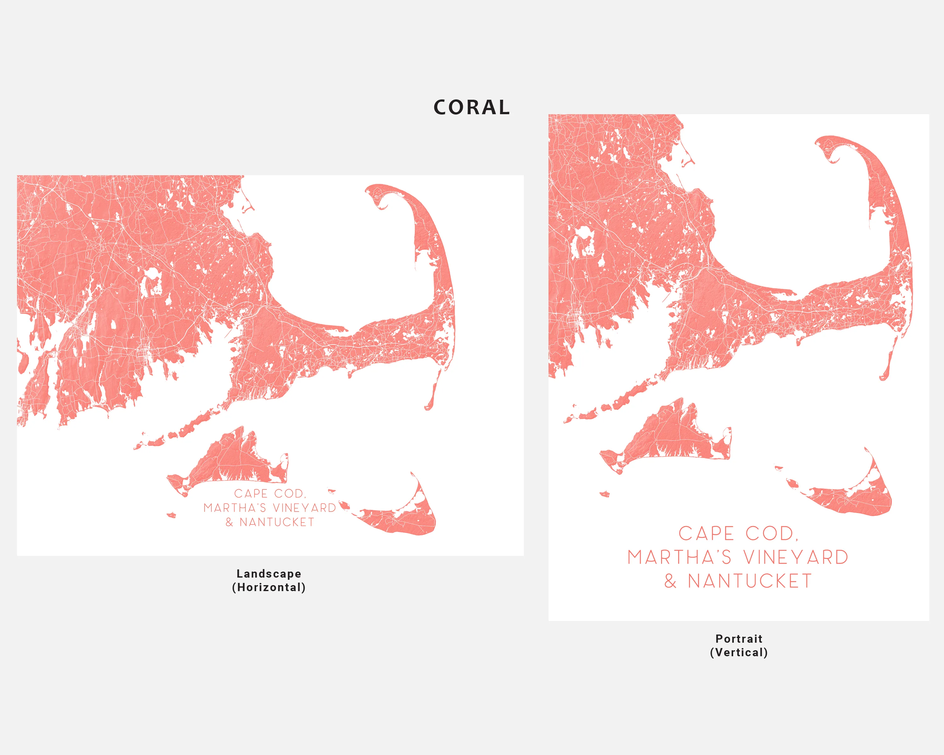 Cape Cod, Nantucket and Marthas Vineyard Island Map Print Poster, Massachusetts Islands Street Road Maps