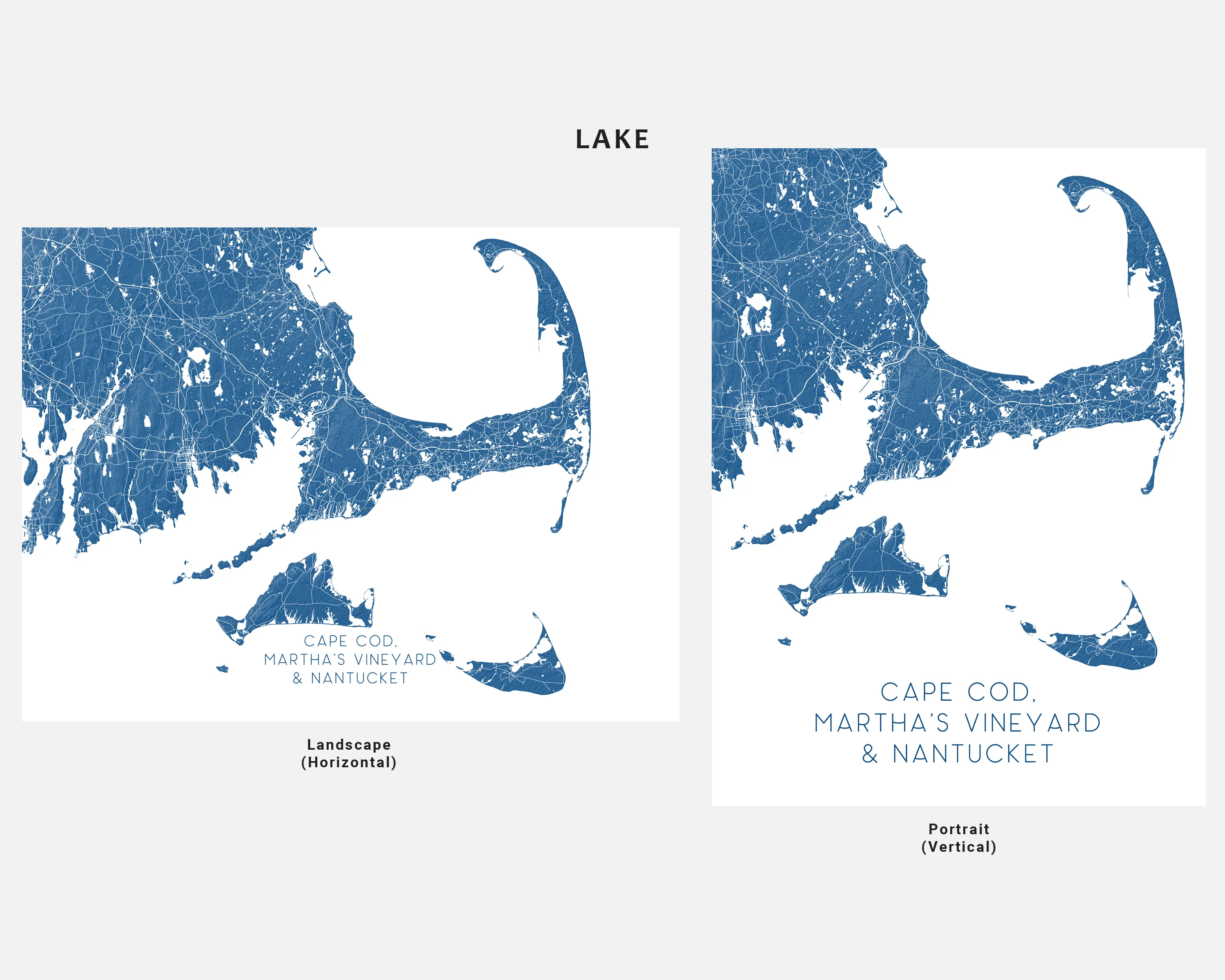Cape Cod, Nantucket and Marthas Vineyard Island Map Print Poster, Massachusetts Islands Street Road Maps
