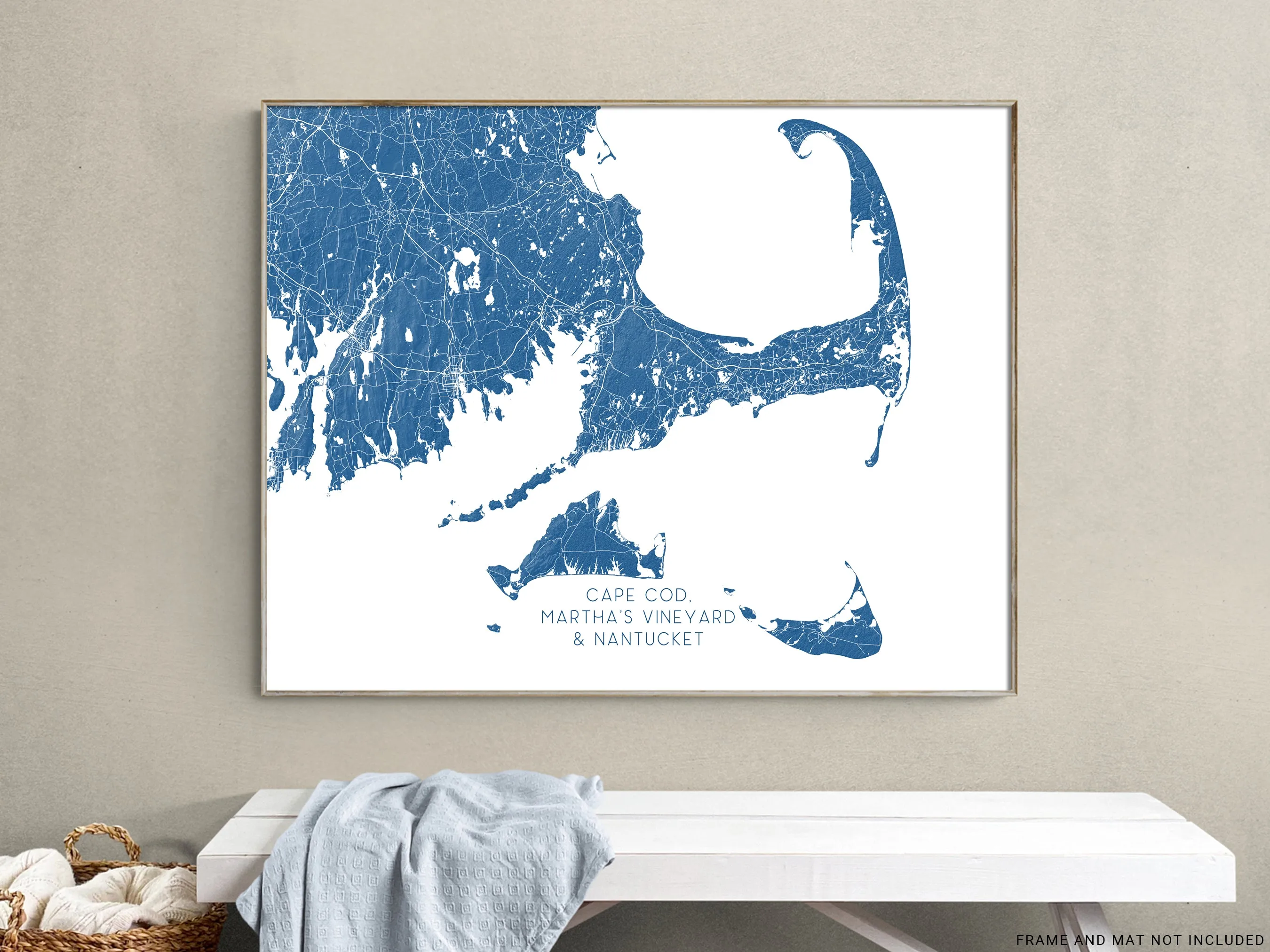 Cape Cod, Nantucket and Marthas Vineyard Island Map Print Poster, Massachusetts Islands Street Road Maps