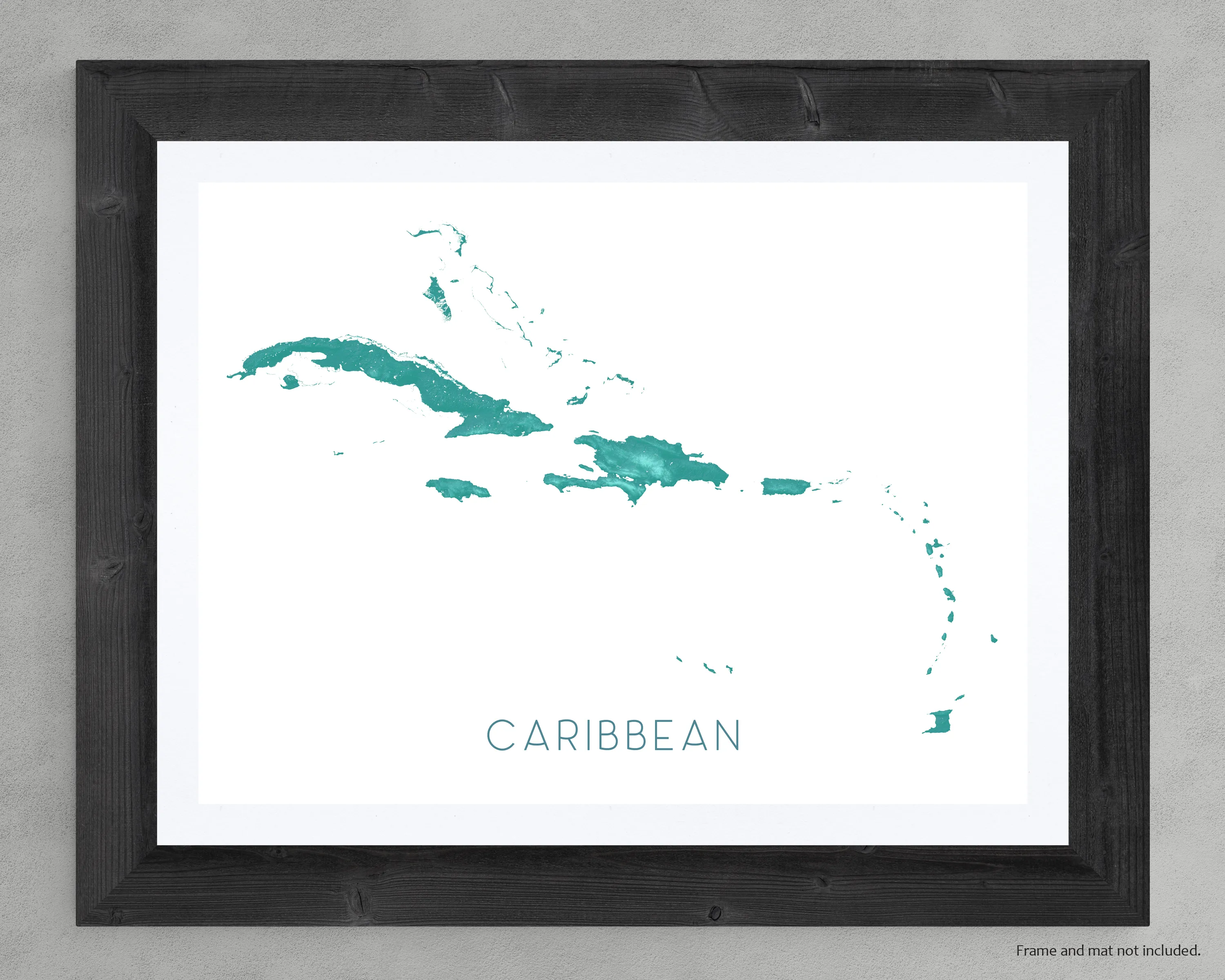 Caribbean Islands Map Print, Turquoise Wall Art Poster, Jamaica Barbados Cuba USVI