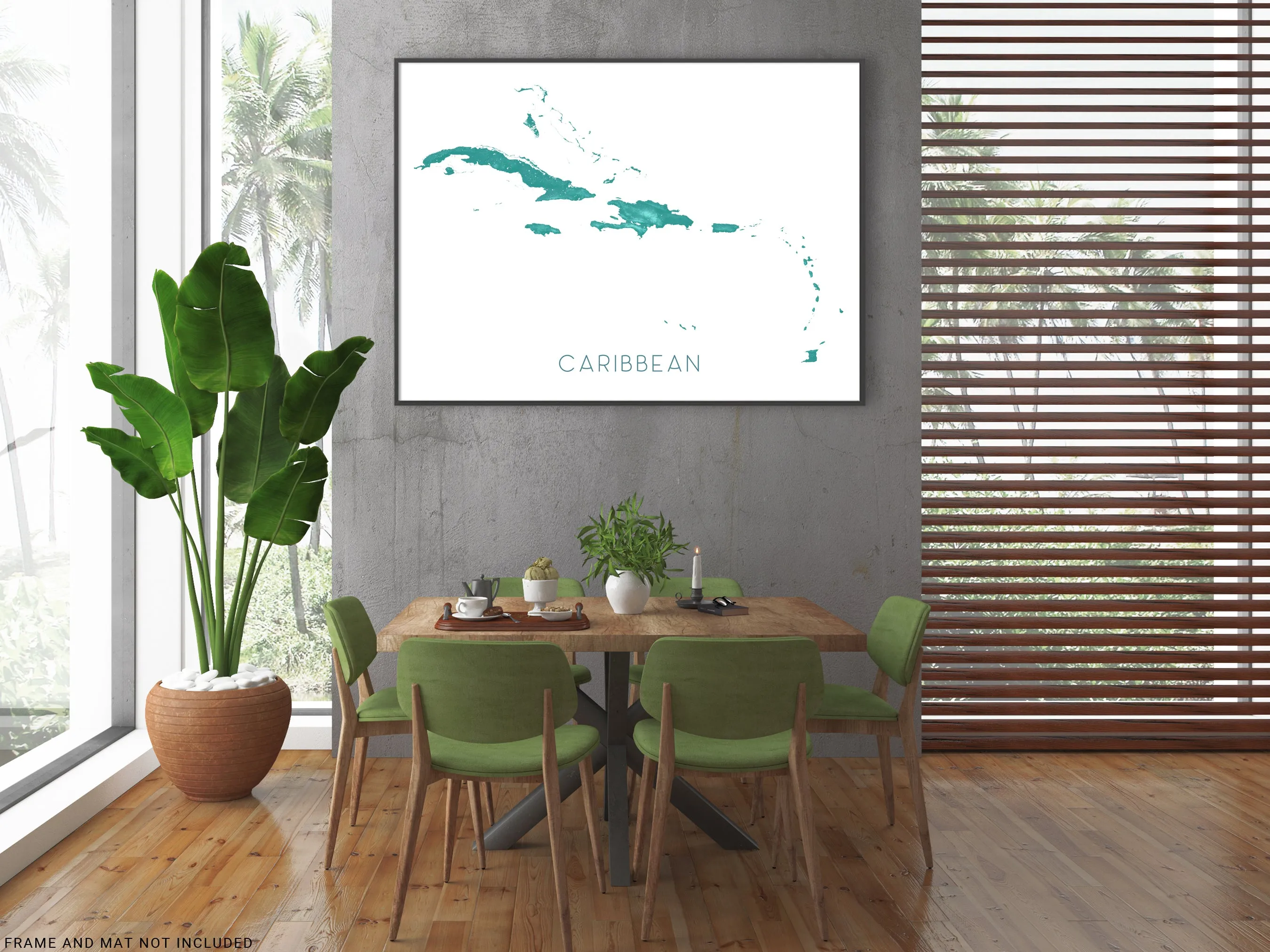 Caribbean Islands Map Print, Turquoise Wall Art Poster, Jamaica Barbados Cuba USVI