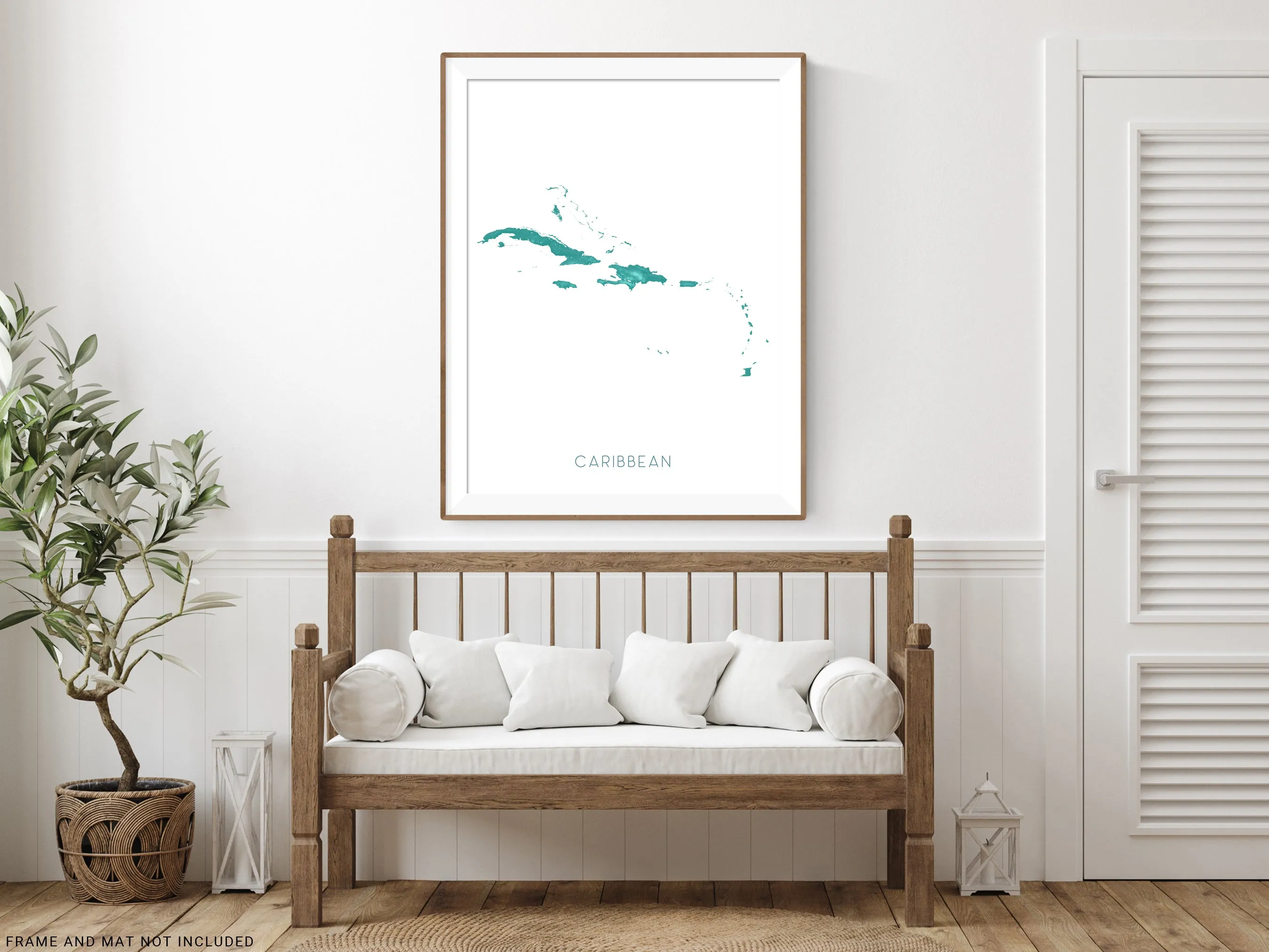 Caribbean Islands Map Print, Turquoise Wall Art Poster, Jamaica Barbados Cuba USVI