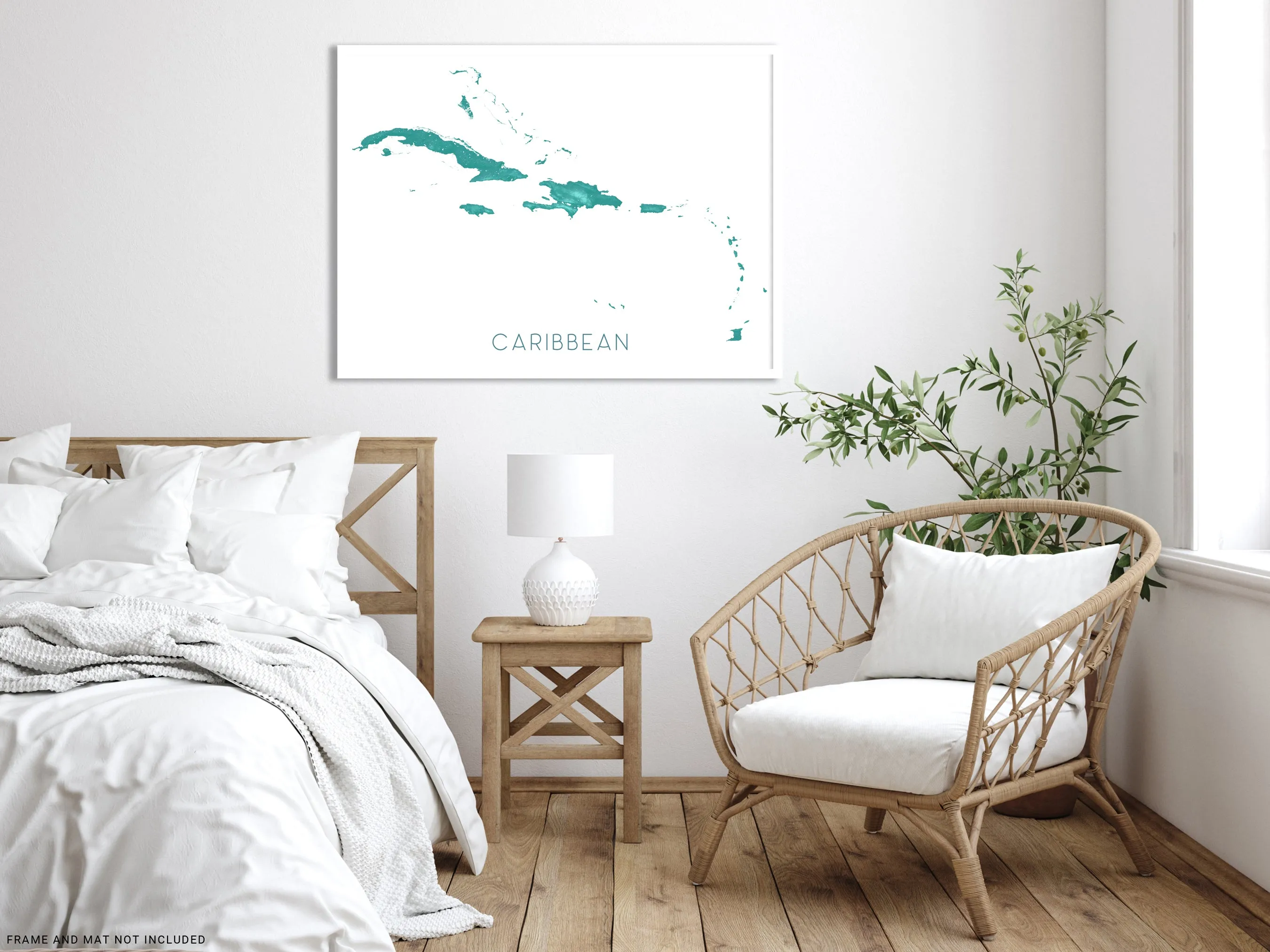 Caribbean Islands Map Print, Turquoise Wall Art Poster, Jamaica Barbados Cuba USVI