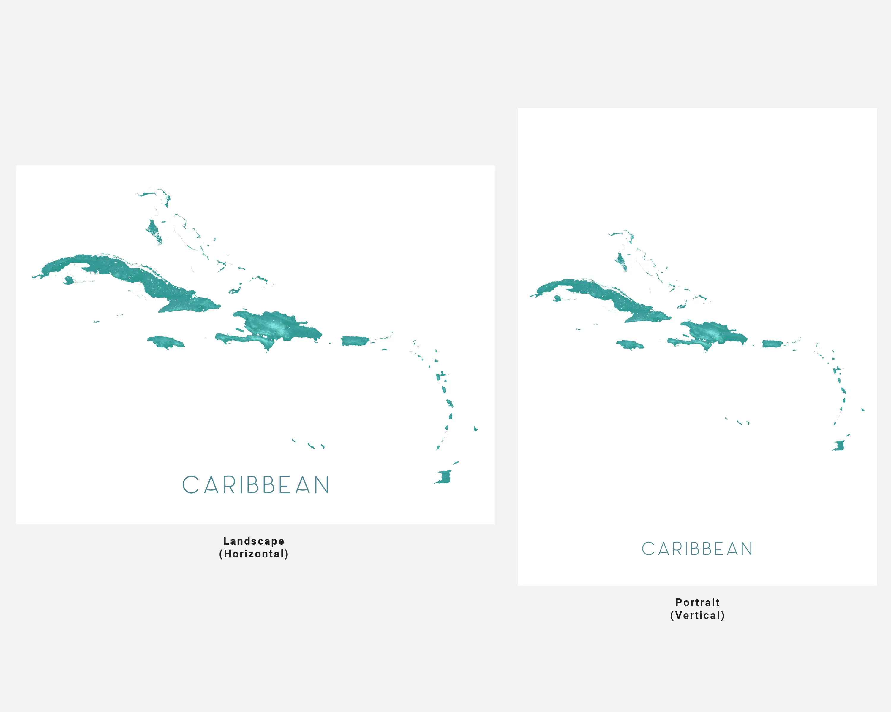 Caribbean Islands Map Print, Turquoise Wall Art Poster, Jamaica Barbados Cuba USVI
