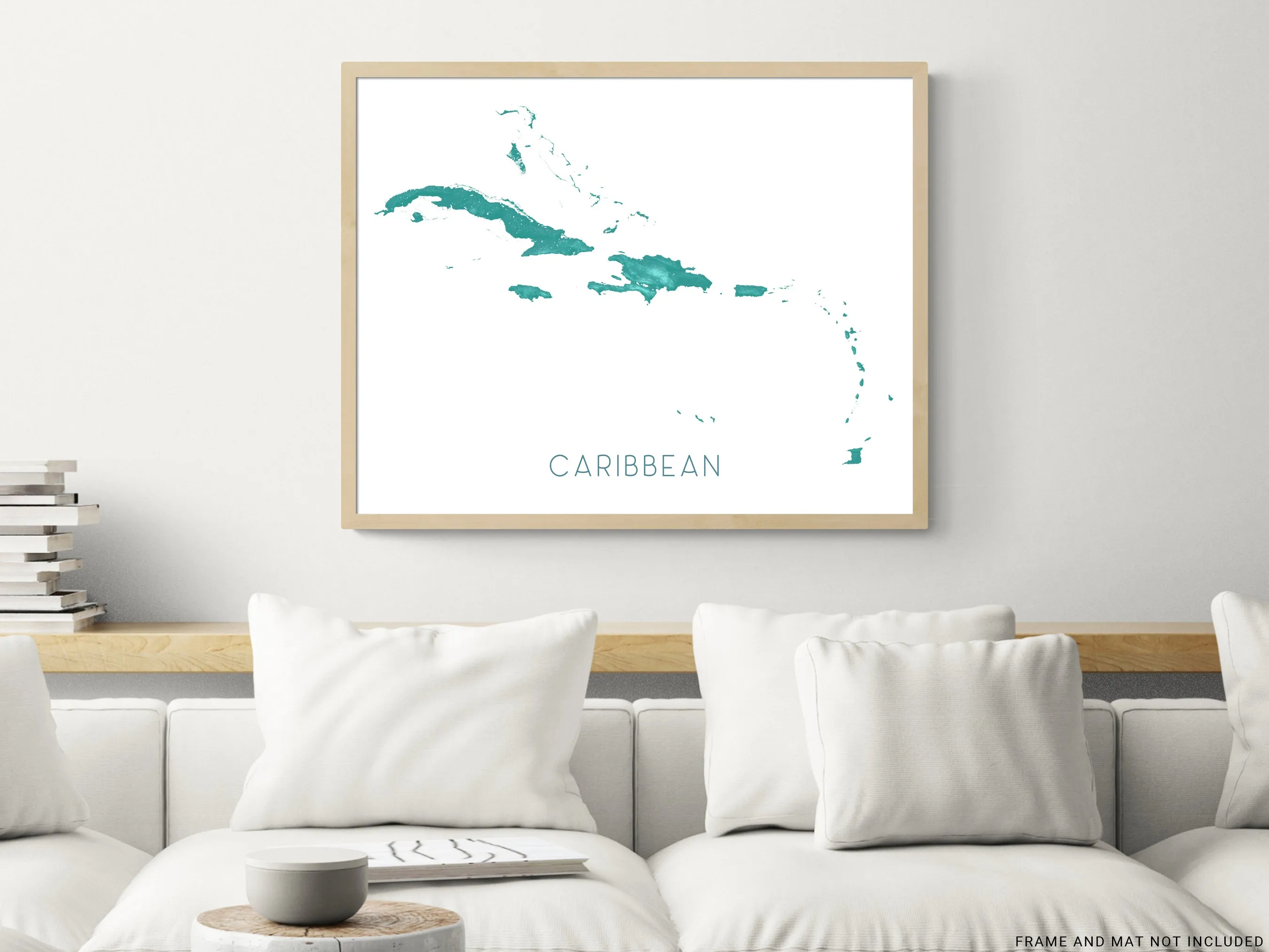 Caribbean Islands Map Print, Turquoise Wall Art Poster, Jamaica Barbados Cuba USVI