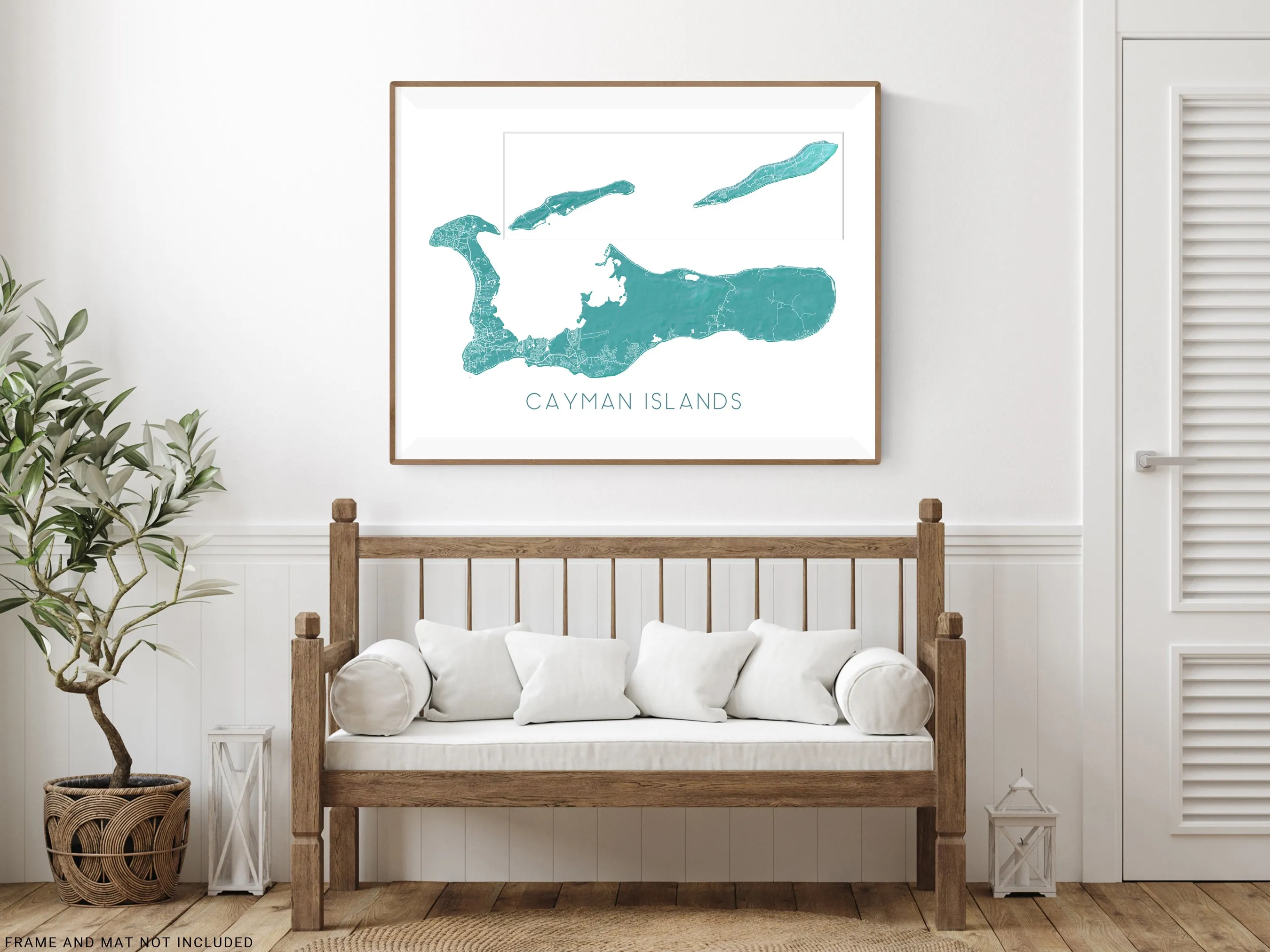 Cayman Islands Map Print Poster, Turquoise Grand Cayman Island Wall Art Street Maps, Caribbean