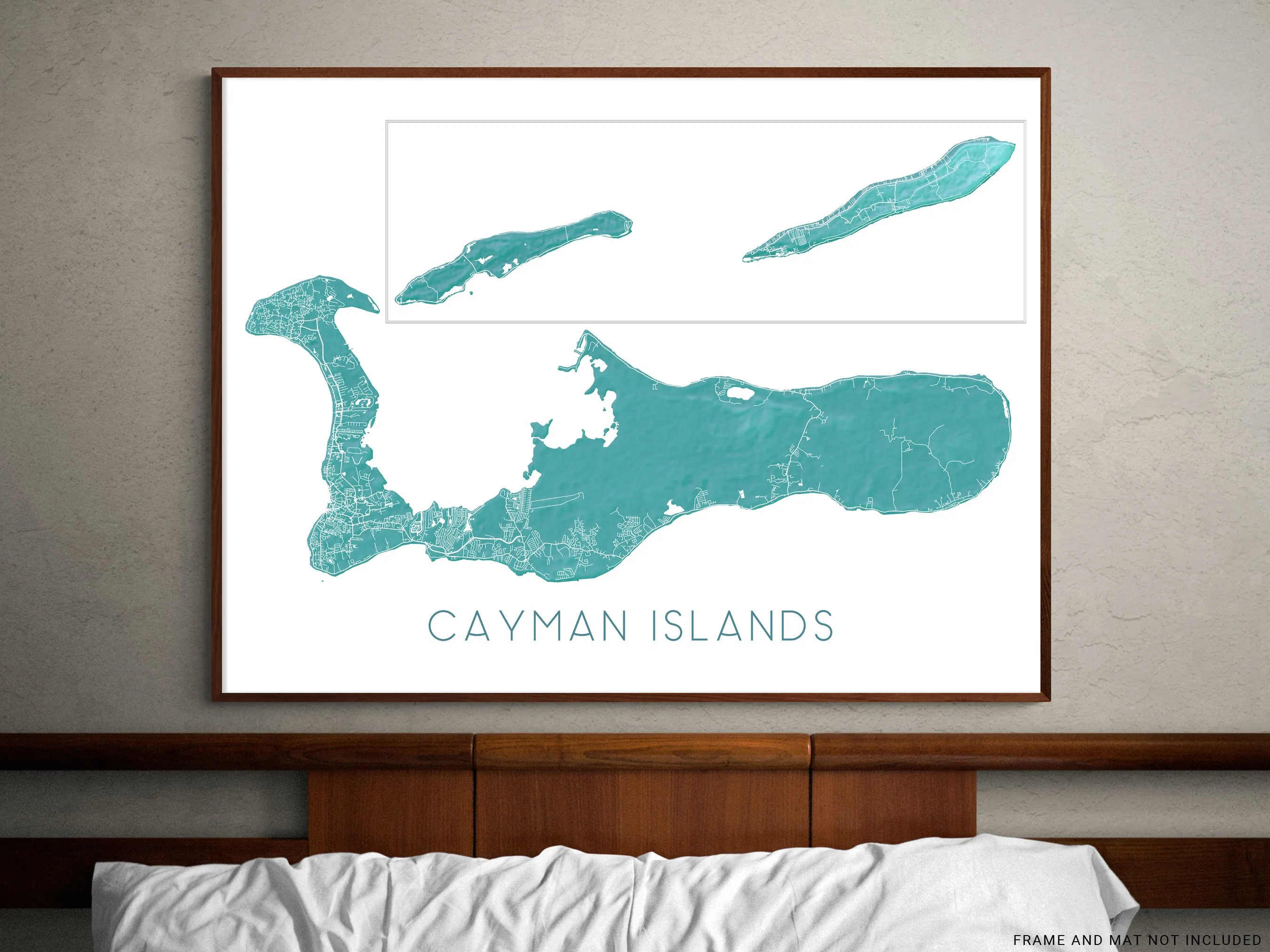 Cayman Islands Map Print Poster, Turquoise Grand Cayman Island Wall Art Street Maps, Caribbean