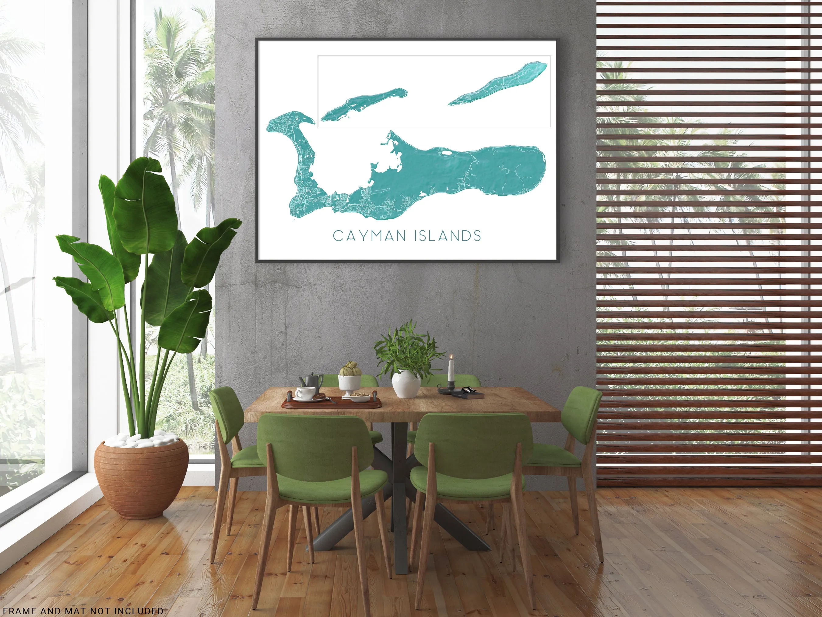 Cayman Islands Map Print Poster, Turquoise Grand Cayman Island Wall Art Street Maps, Caribbean