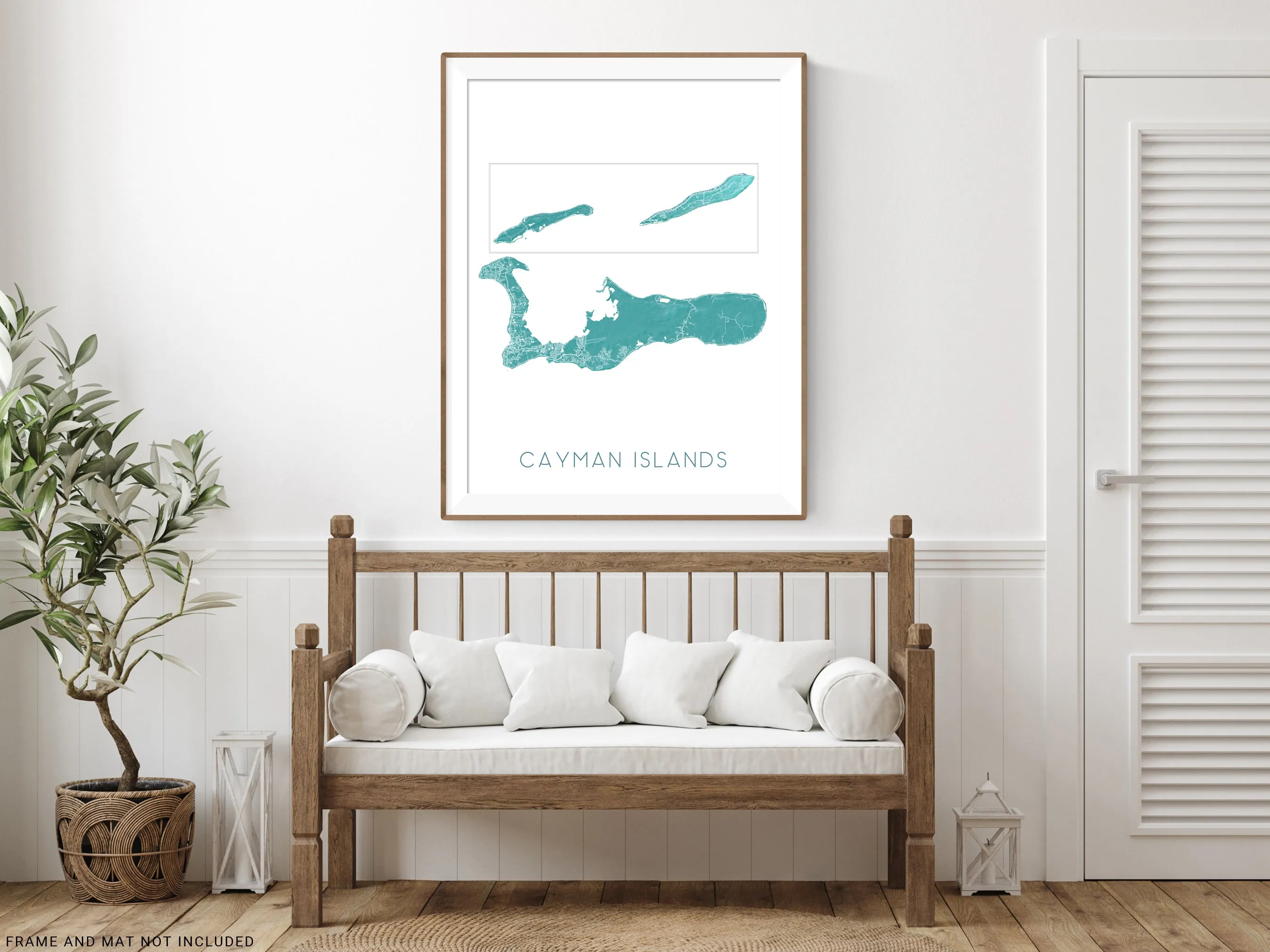 Cayman Islands Map Print Poster, Turquoise Grand Cayman Island Wall Art Street Maps, Caribbean