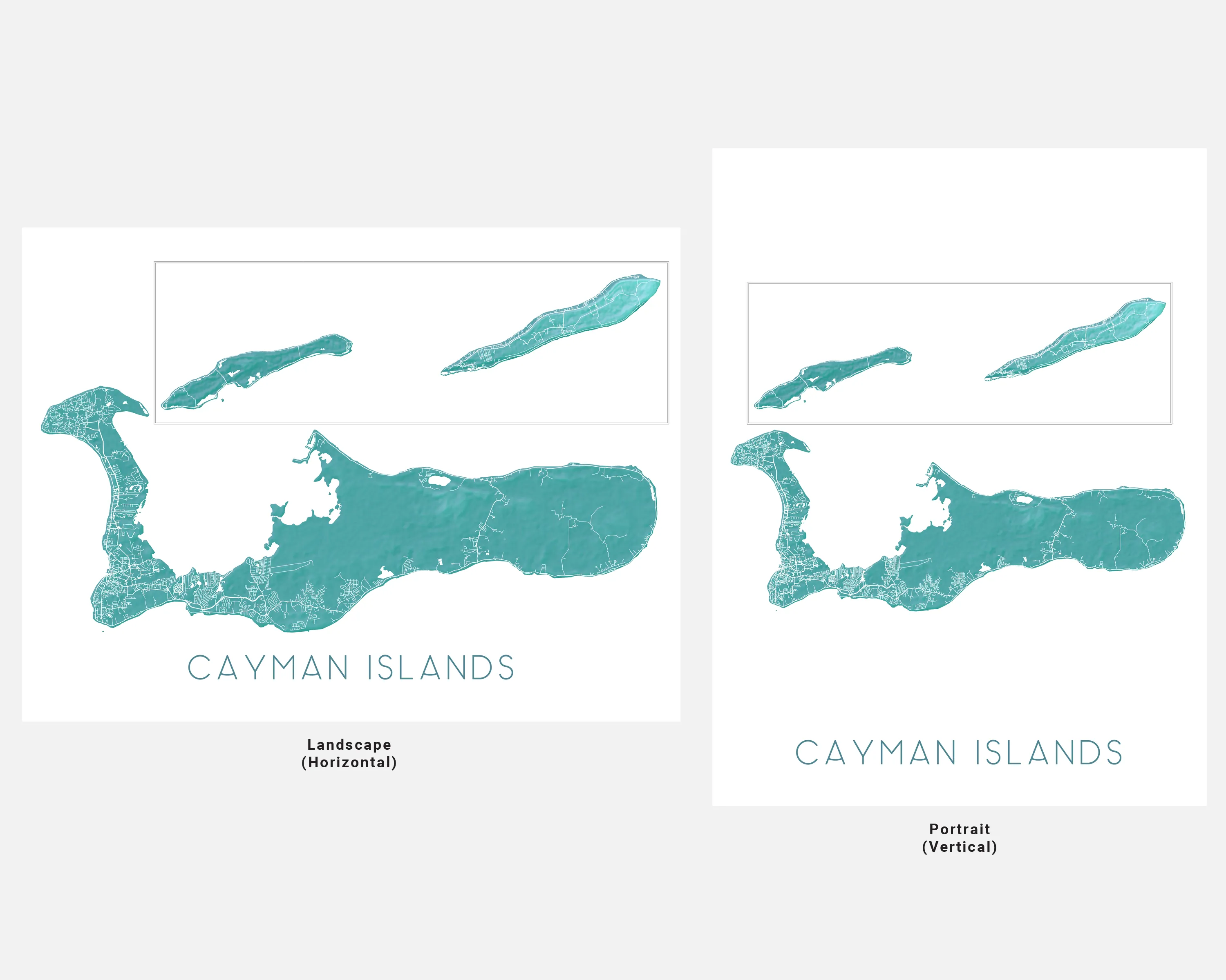 Cayman Islands Map Print Poster, Turquoise Grand Cayman Island Wall Art Street Maps, Caribbean