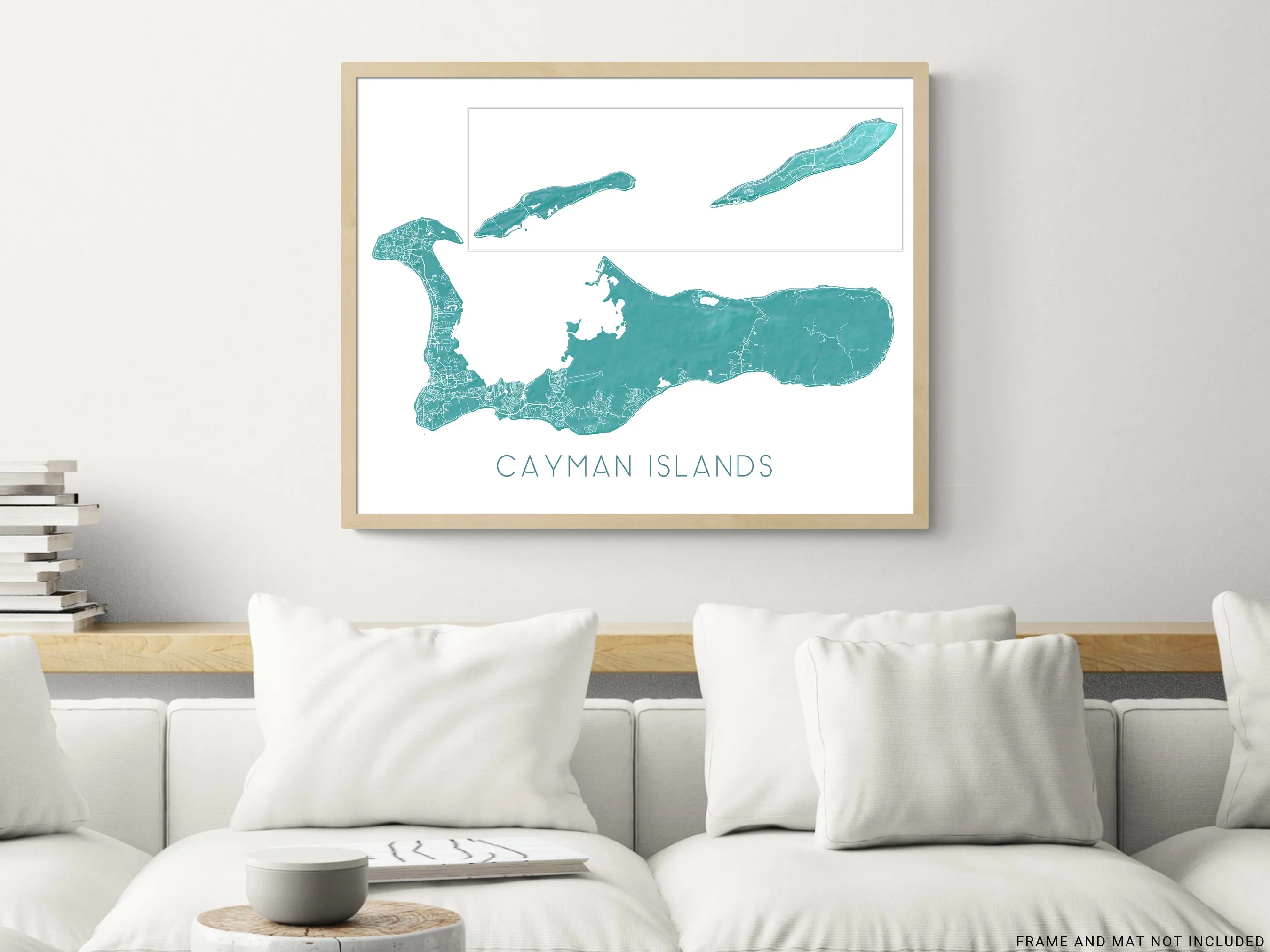 Cayman Islands Map Print Poster, Turquoise Grand Cayman Island Wall Art Street Maps, Caribbean