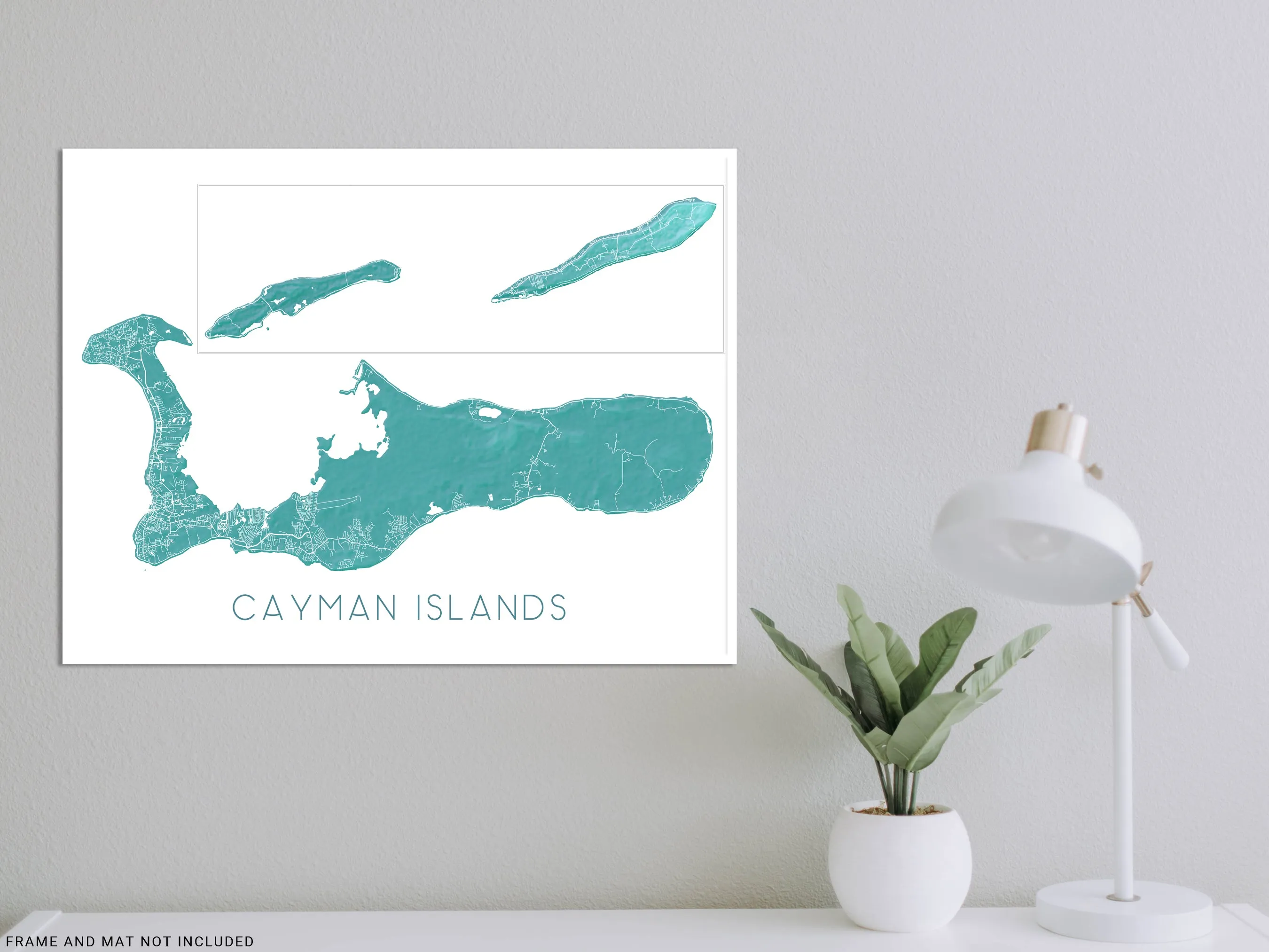 Cayman Islands Map Print Poster, Turquoise Grand Cayman Island Wall Art Street Maps, Caribbean