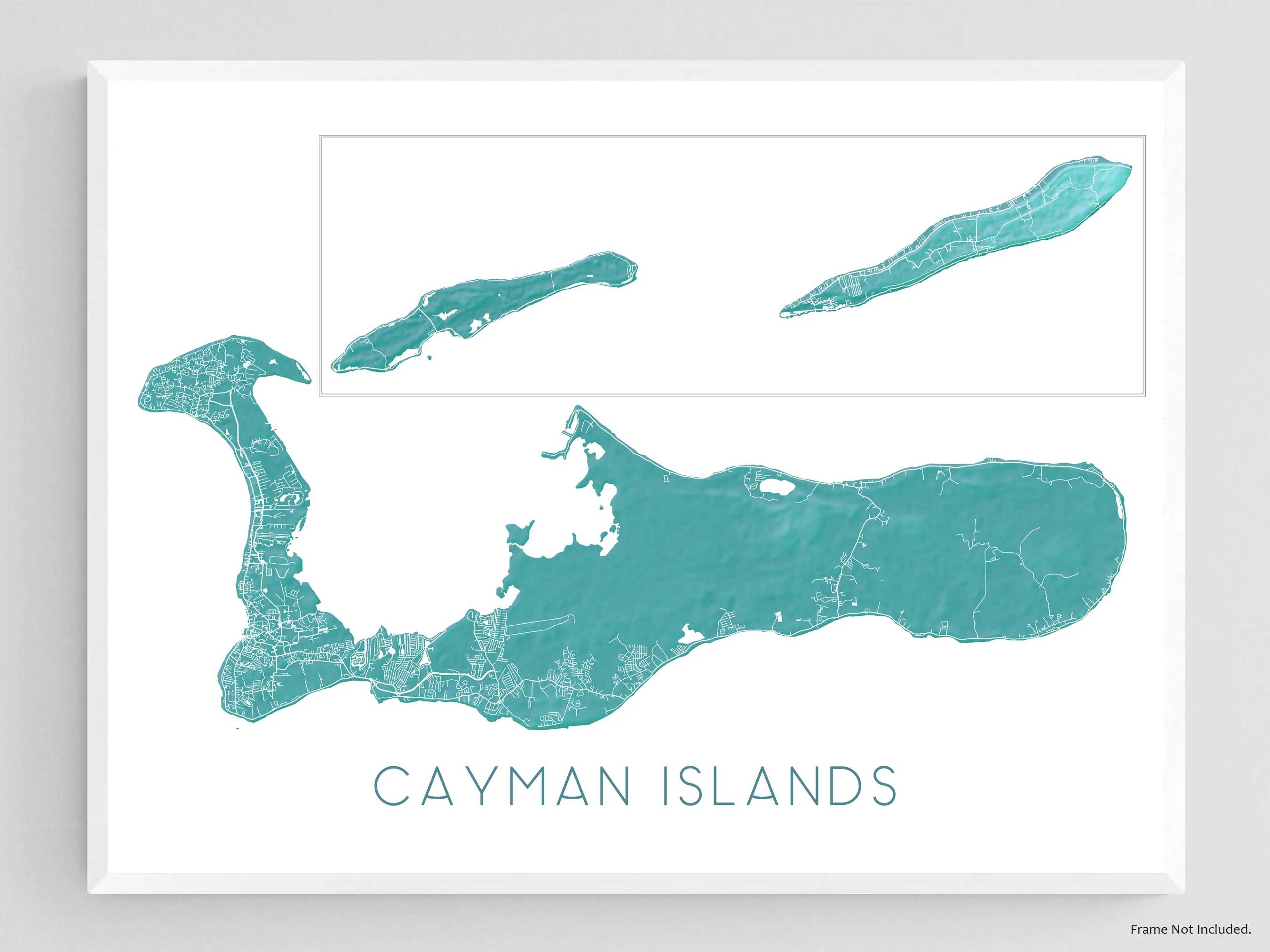 Cayman Islands Map Print Poster, Turquoise Grand Cayman Island Wall Art Street Maps, Caribbean