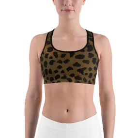 Cheetah Leopard Print Yoga Bra, Brown Animal Print Sports Bra For Women-Made in USA/EU