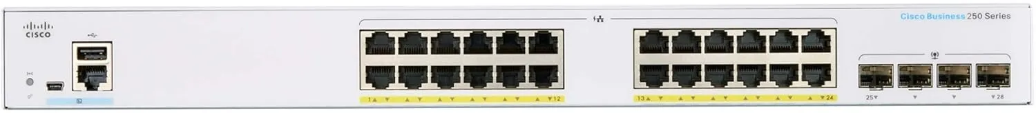 Cisco Business CBS250 24-Port Gigabit Ethernet (370W PoE )   4-Port Gigabit SFP uplink 智能交換機 (CBS250-24FP-4G-UK / NE-2524A4G) 有限終生保用