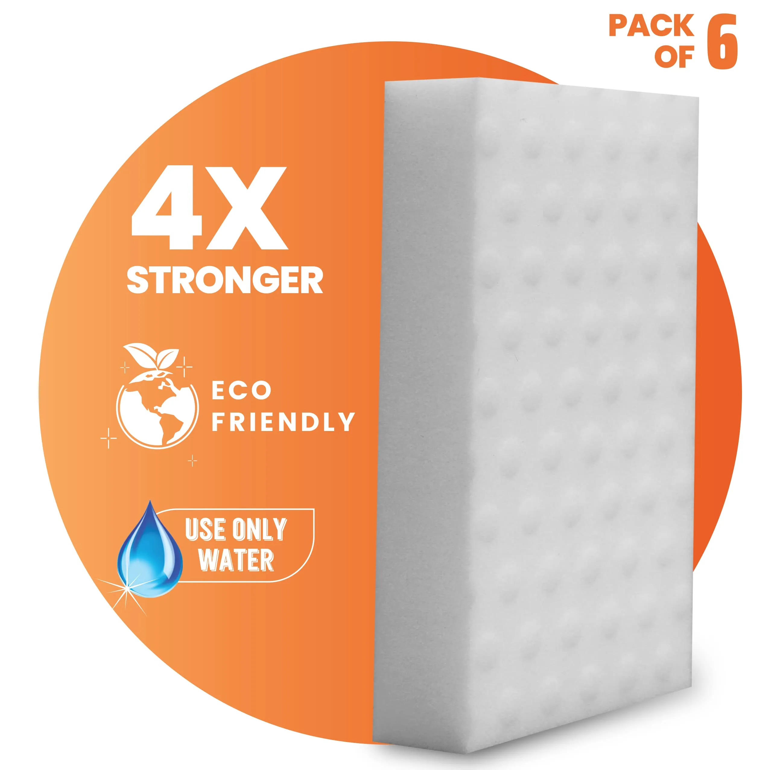 CleanBold® Max Power Magic Eraser, Extra Durable Melamine Sponge, 4X Stronger, Pack of 6 Chemical Free Multipurpose Non-Scratch Scrub Sponge for Office Home Bathroom Kitchen Tiles Floor Deep Cleaning, Melamine