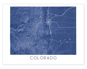Colorado Map Print Poster- Topographic Map of Colorado State Wall Art Road Maps, Denver Rocky Mountains
