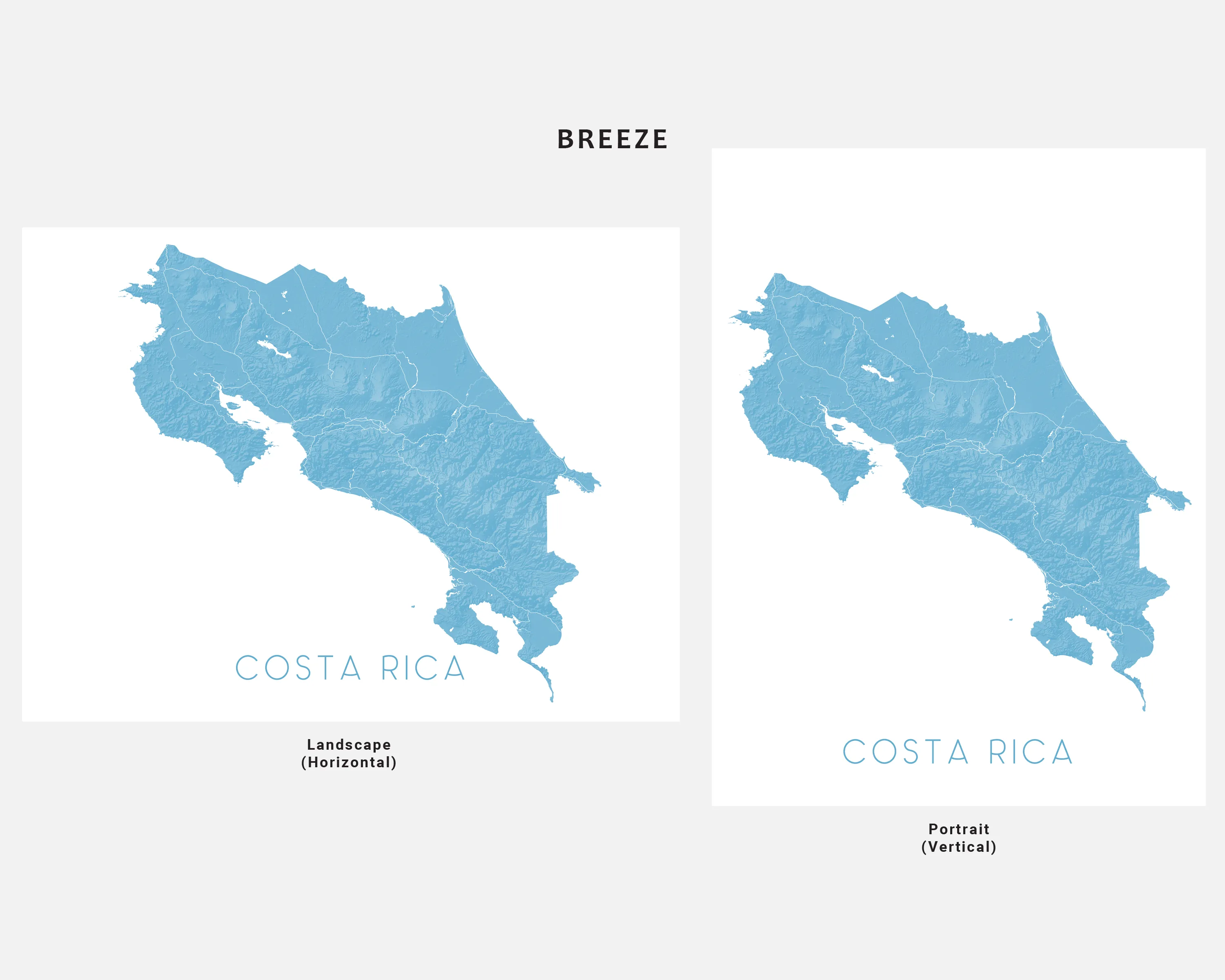 Costa Rica Map Print - Map of Costa Rica Wall Art Poster, Country Maps