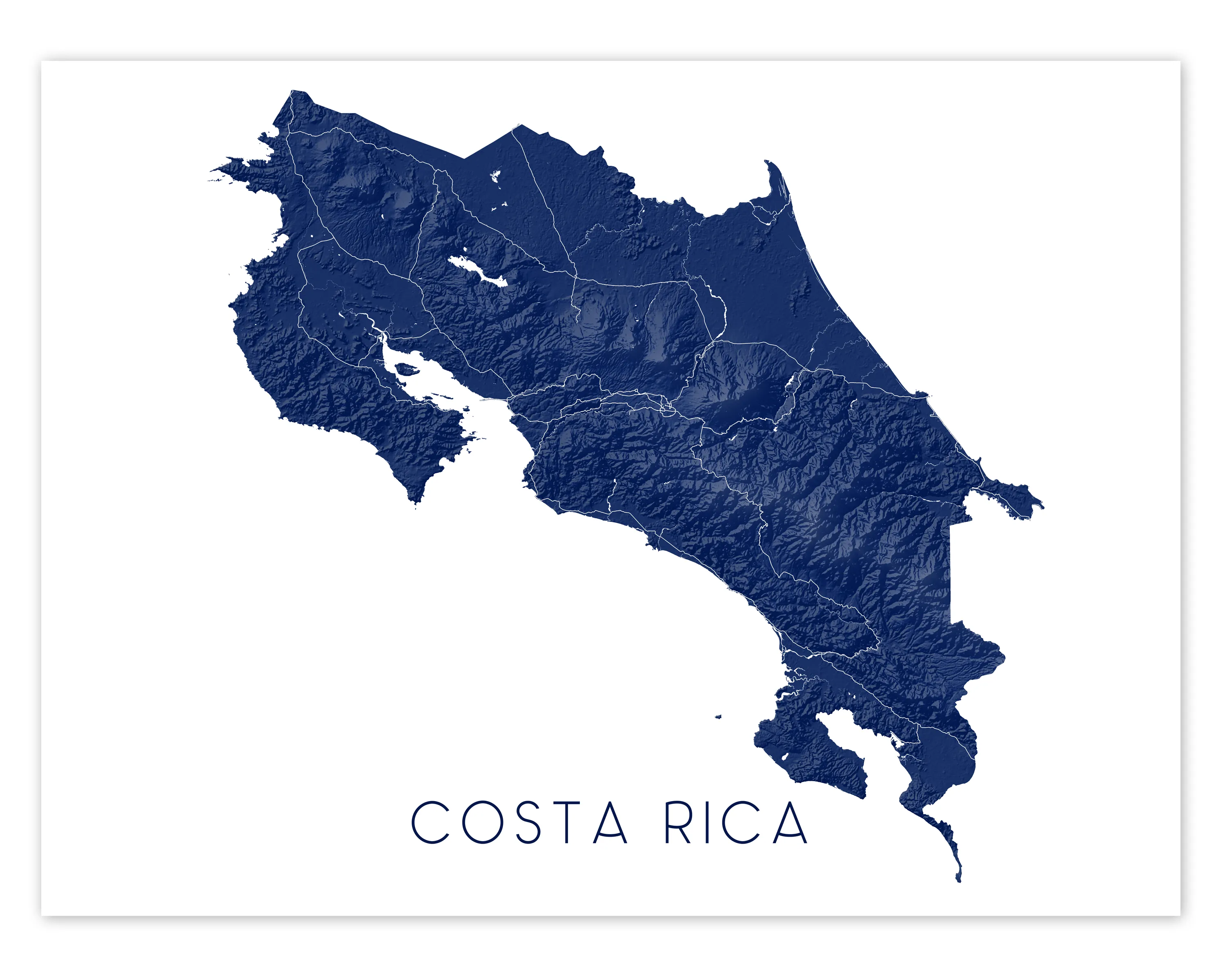 Costa Rica Map Print - Map of Costa Rica Wall Art Poster, Country Maps
