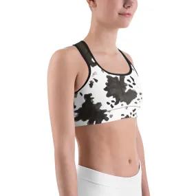 Cow Print Women's Sports Bra, Farm Animal Print Premium Workout Bra - Made in USA/EU