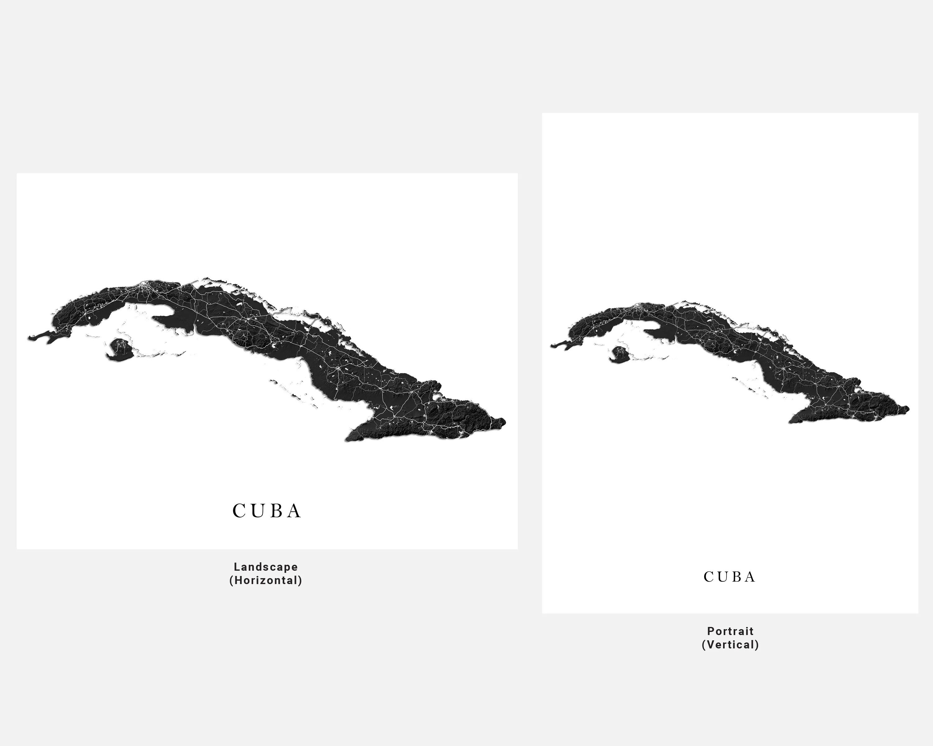 Cuba Map Print Poster, Black and White Topographic Cuban Island Wall Art Prints, Havana Varadero