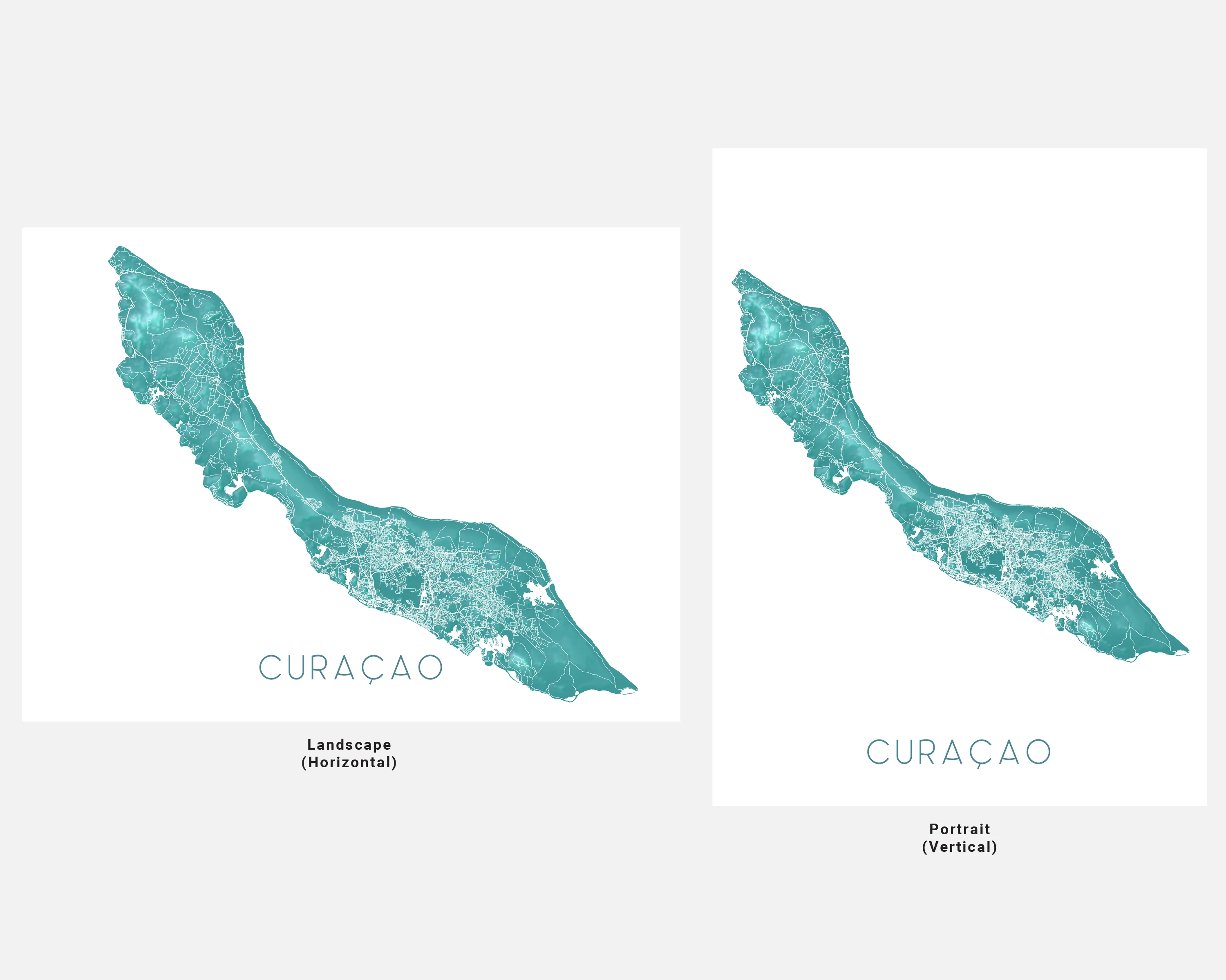 Curacao Island Map Print, Turquoise Caribbean Islands Wall Art Poster Maps